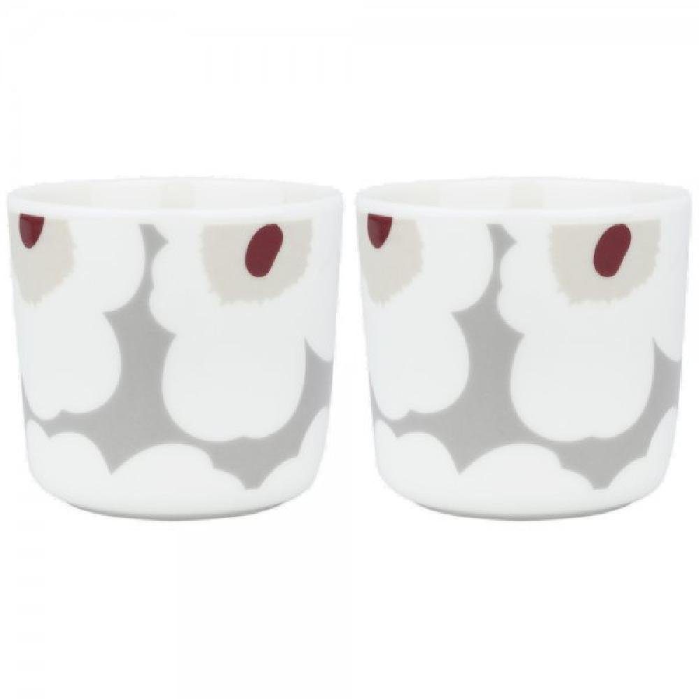 Marimekko Tasse Becher ohne Henkel Oiva Unikko White Light Grey Red Yellow (2-teilig)