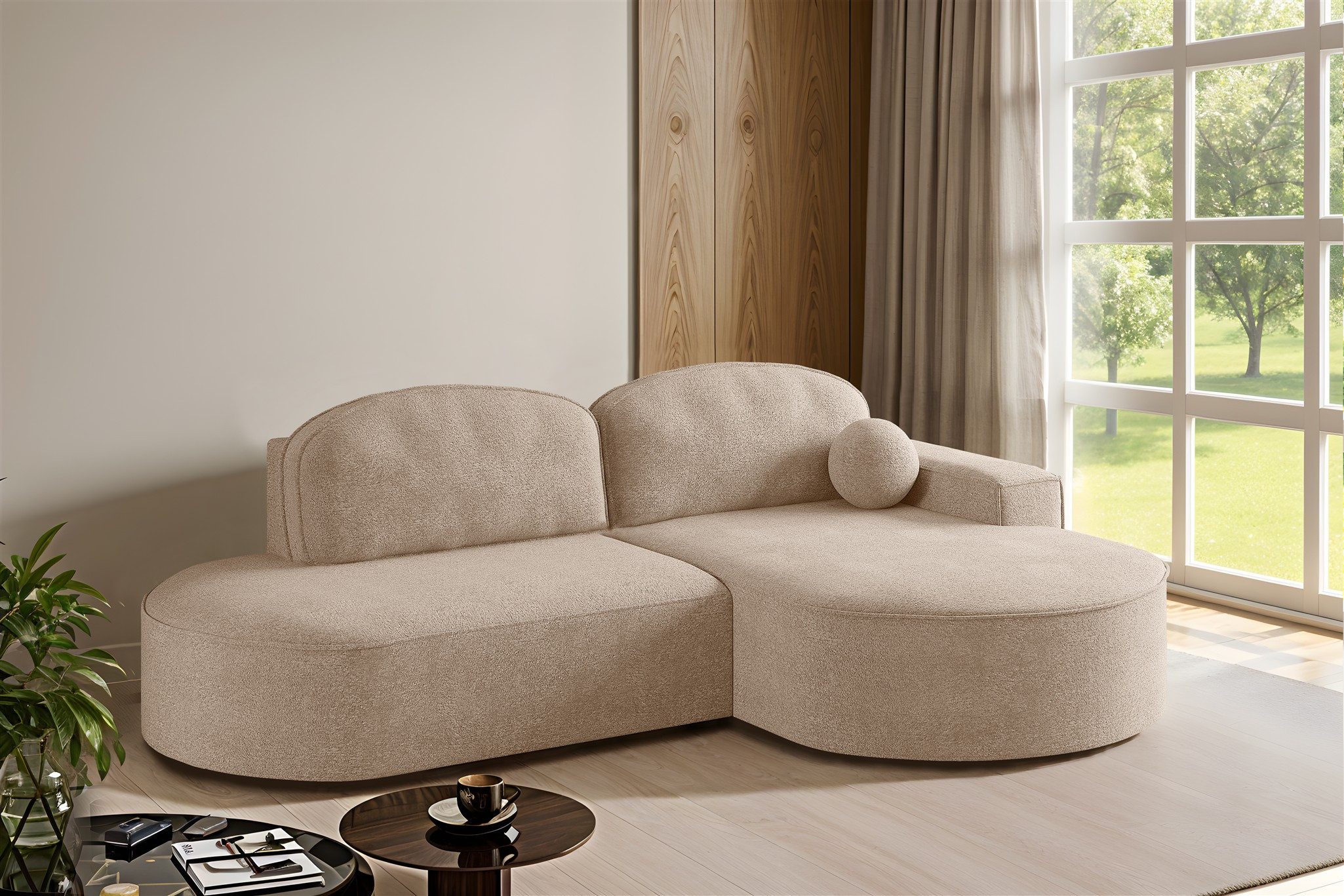 Fun Möbel Ecksofa Schlafsofa Sofa GIRONA mit Ottomane in Stoff, Rundumbezug