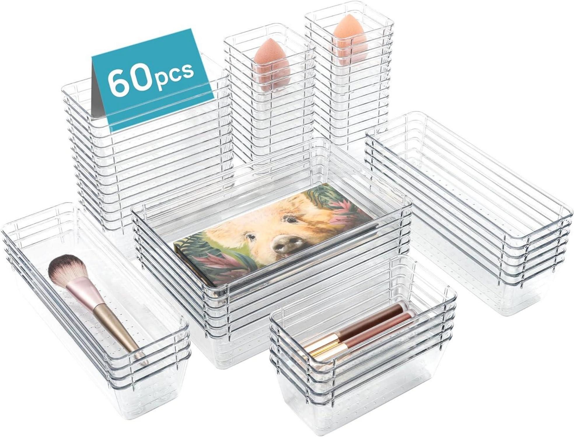 Schubladeneinsatz 60-teiliges transparentes Schubladen-Organizer Set - 4 Größen - für