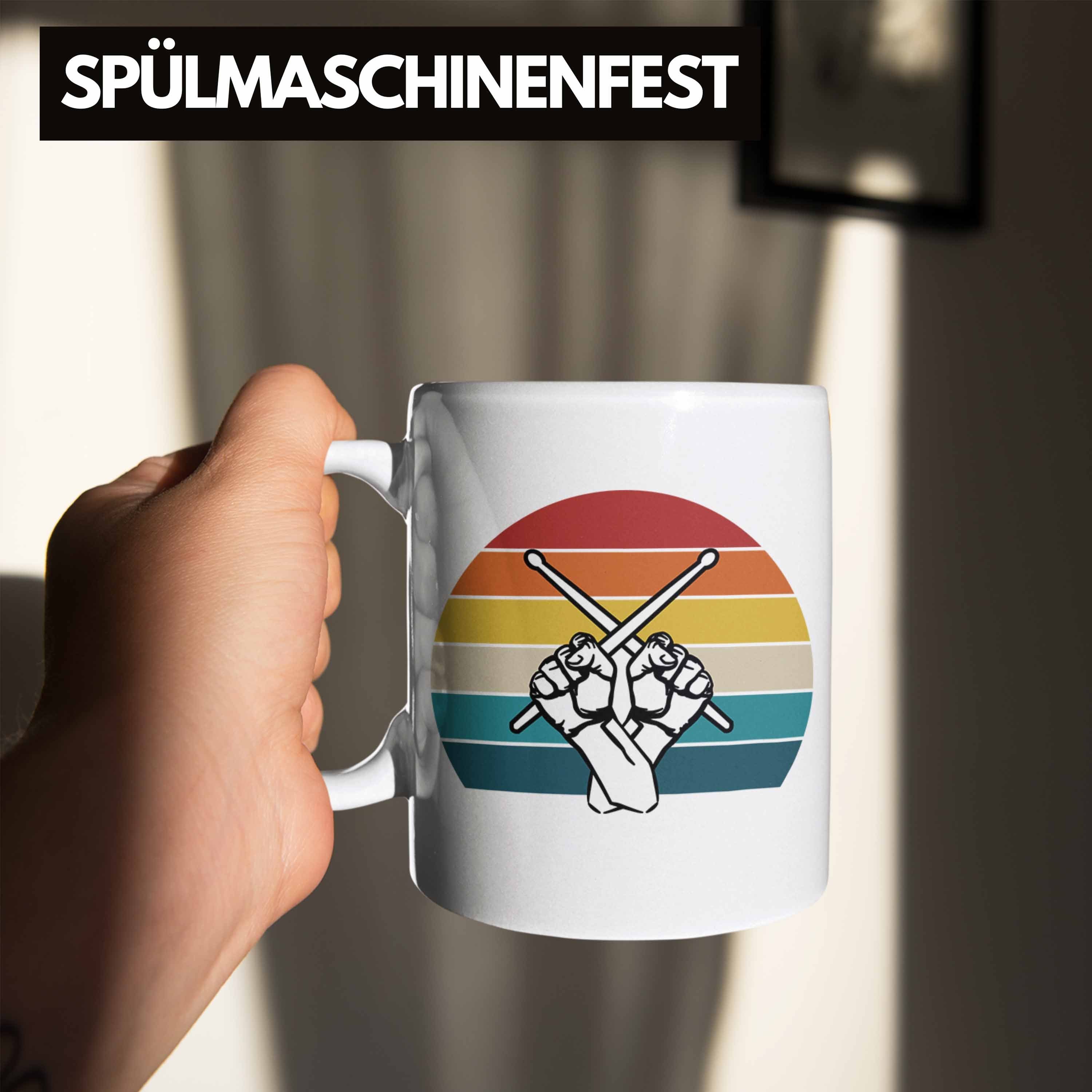 Trendation Tasse für - Trendation Retro Grafik Schlagzeug-Spieler Tasse Weiss Schlagzeuger Geschenk