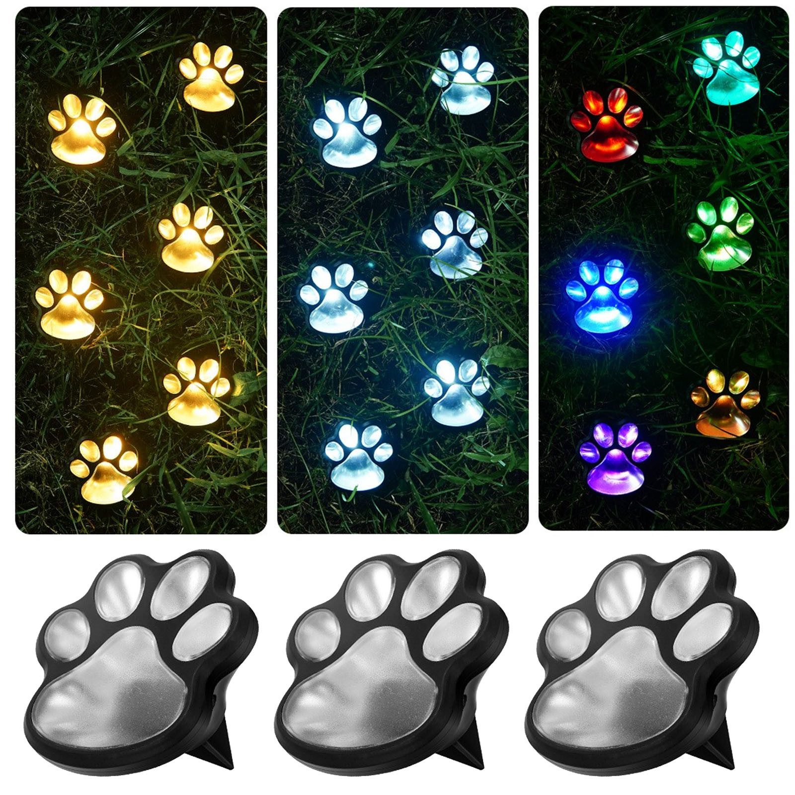 QUBEBU LED Gartenleuchte 3/6x LED Solarleuchte Garten Bodenleuchte Katzenkrallen Gartenstrahler, LED fest integriert, Weiß/Warmweiß/Bunt Solar Pfoten Gartenleuchte mit Dämmerungssensor, Erdspieß Wegeleuchten Gartenbeleuchtung für Rasen Hof Terasse