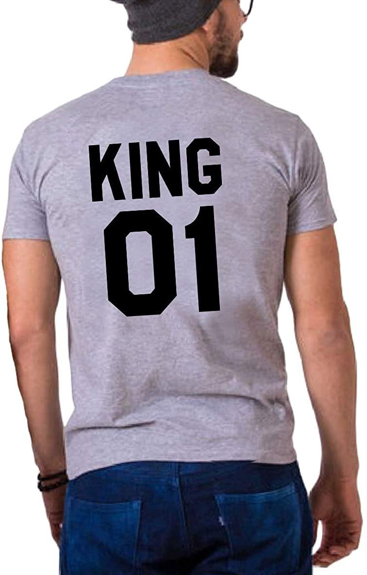 T-Shirt modischem Paar und Rückenprint Grau Shop King / & T-Shirt Couples KING mit Brust- Queen