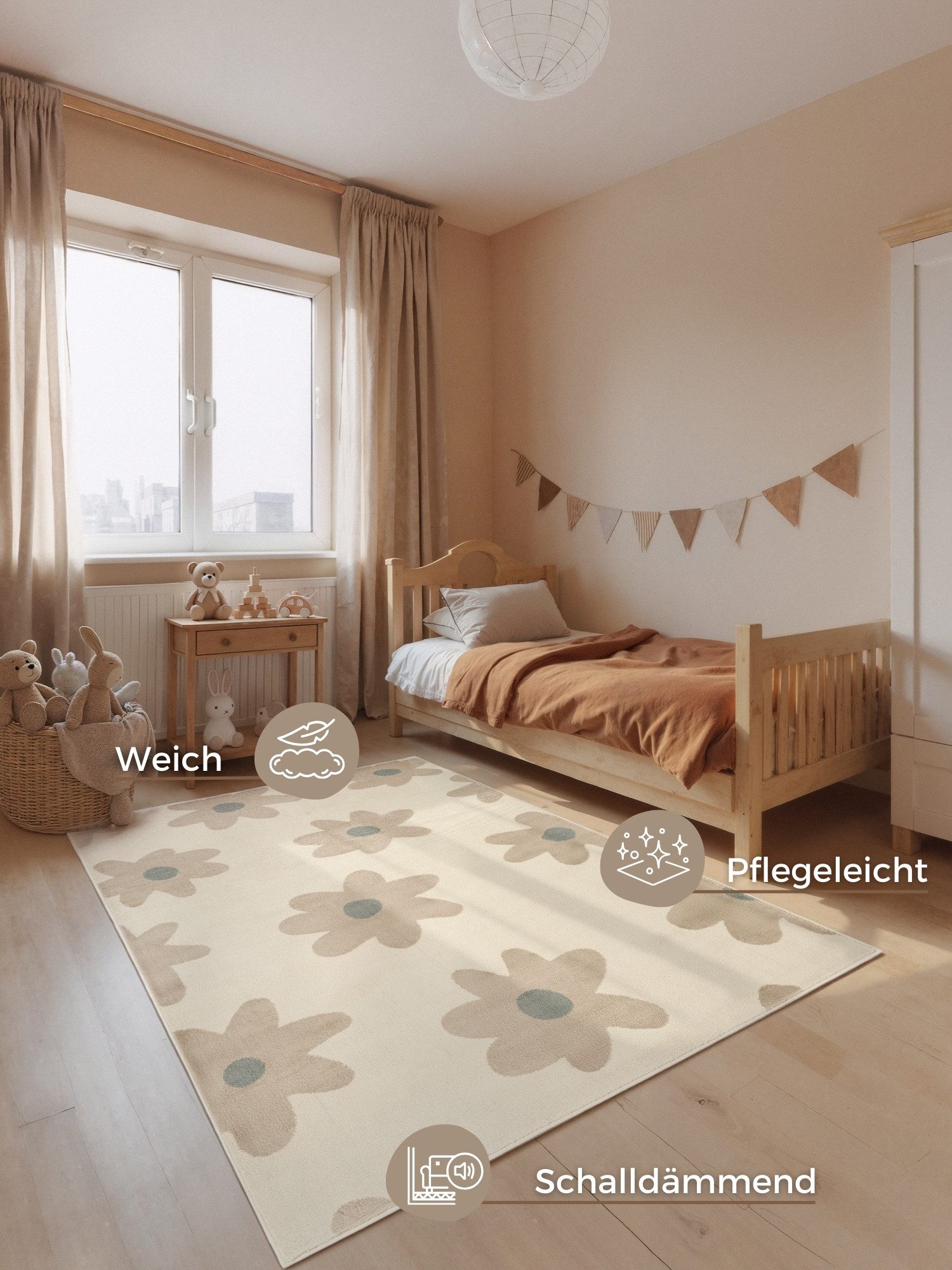 HANSE Home Kinderteppich Bloomy, rechteckig, Höhe: 10 mm, Pflegeleicht, Weich, Kinderzimmer, Spielteppich, Spielunterlage