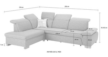 Home affaire Ecksofa Maven L-Form, mit Ottomane, Kopfteil- und Armlehn-Verstellung, Federkern