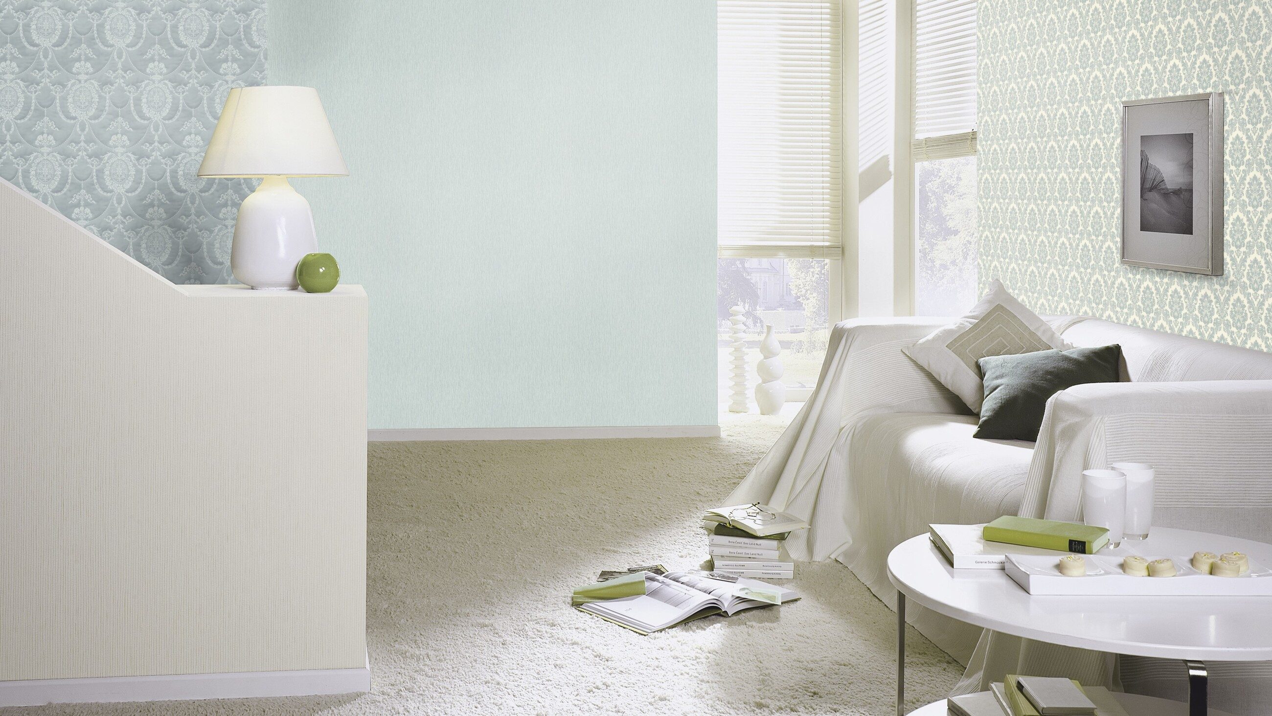 Rasch Vliestapete Barock - Vinyltapete Beige Blau, Barock, (1 Rolle, 1 St., 10,05 m x 0,53 m), gute Lichtbeständigkeit, feucht abwischbar, restlos abziehbar