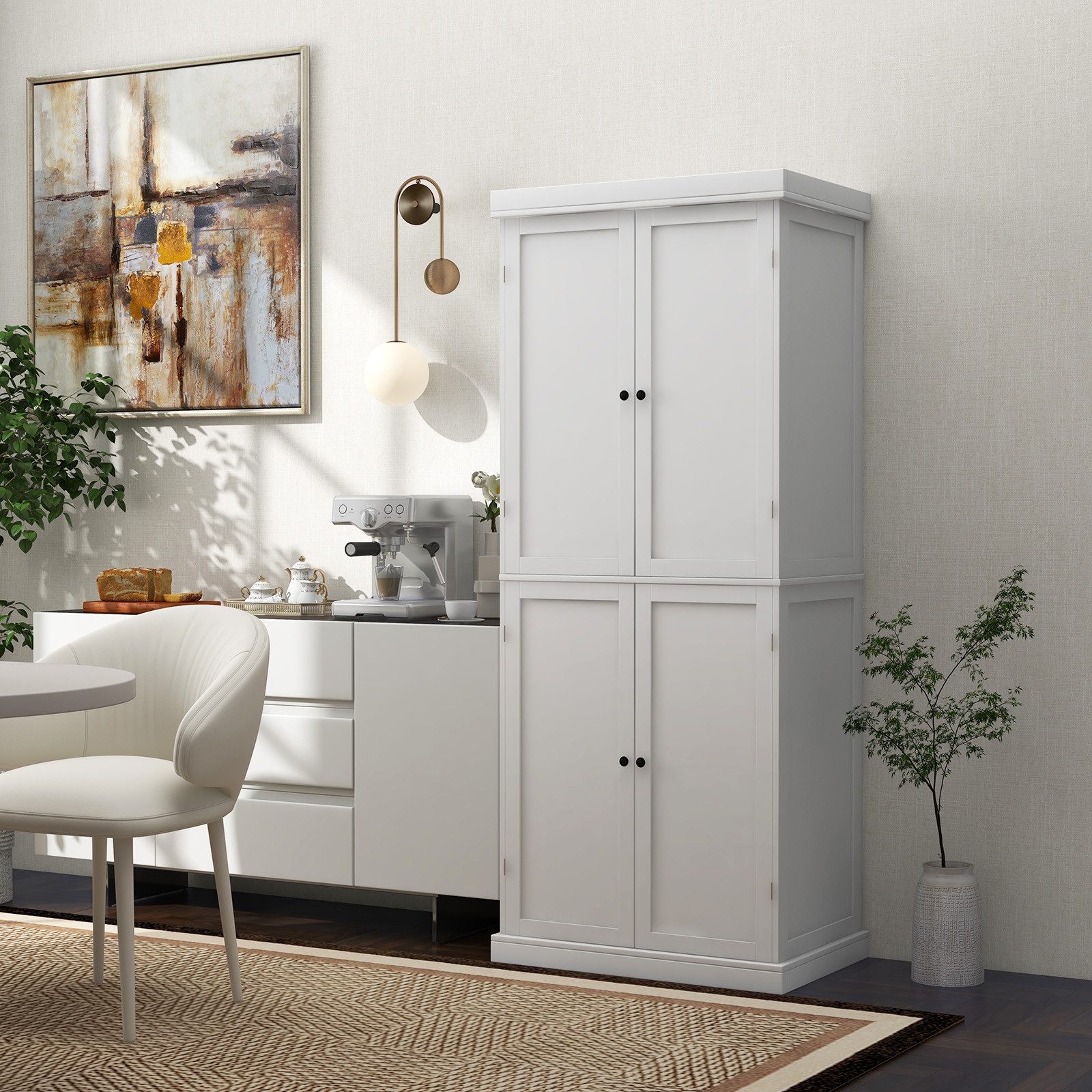 COSTWAY Küchenbuffet Küchenschrank Vorratsschrank 185cm, weiß günstig online kaufen