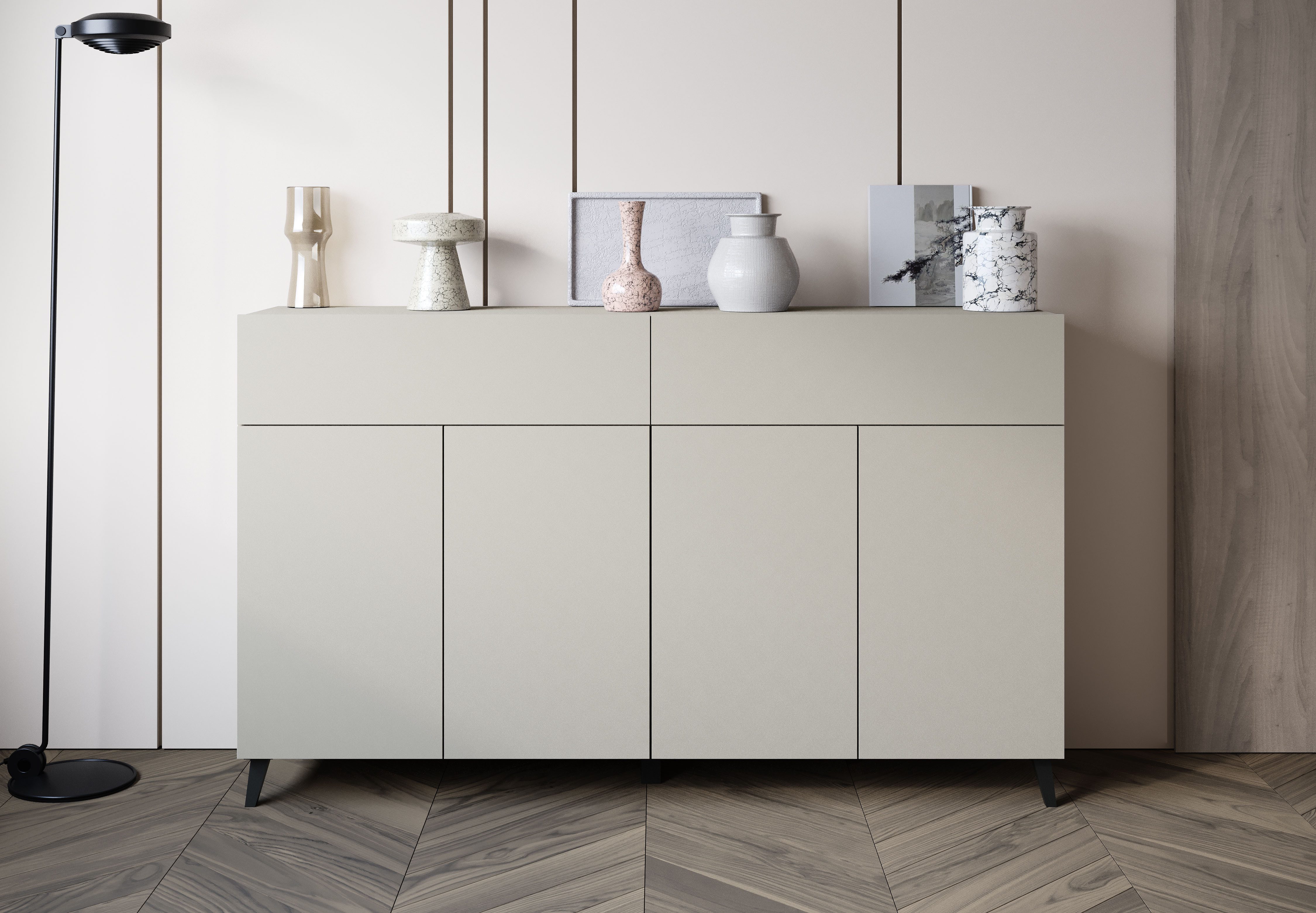 Home affaire Sideboard Phuket mit 4 Türen und 2 Schubladen, 160 cm breit (1 St), Grifflose Kommode mit Push-to-Open und viel Stauraum