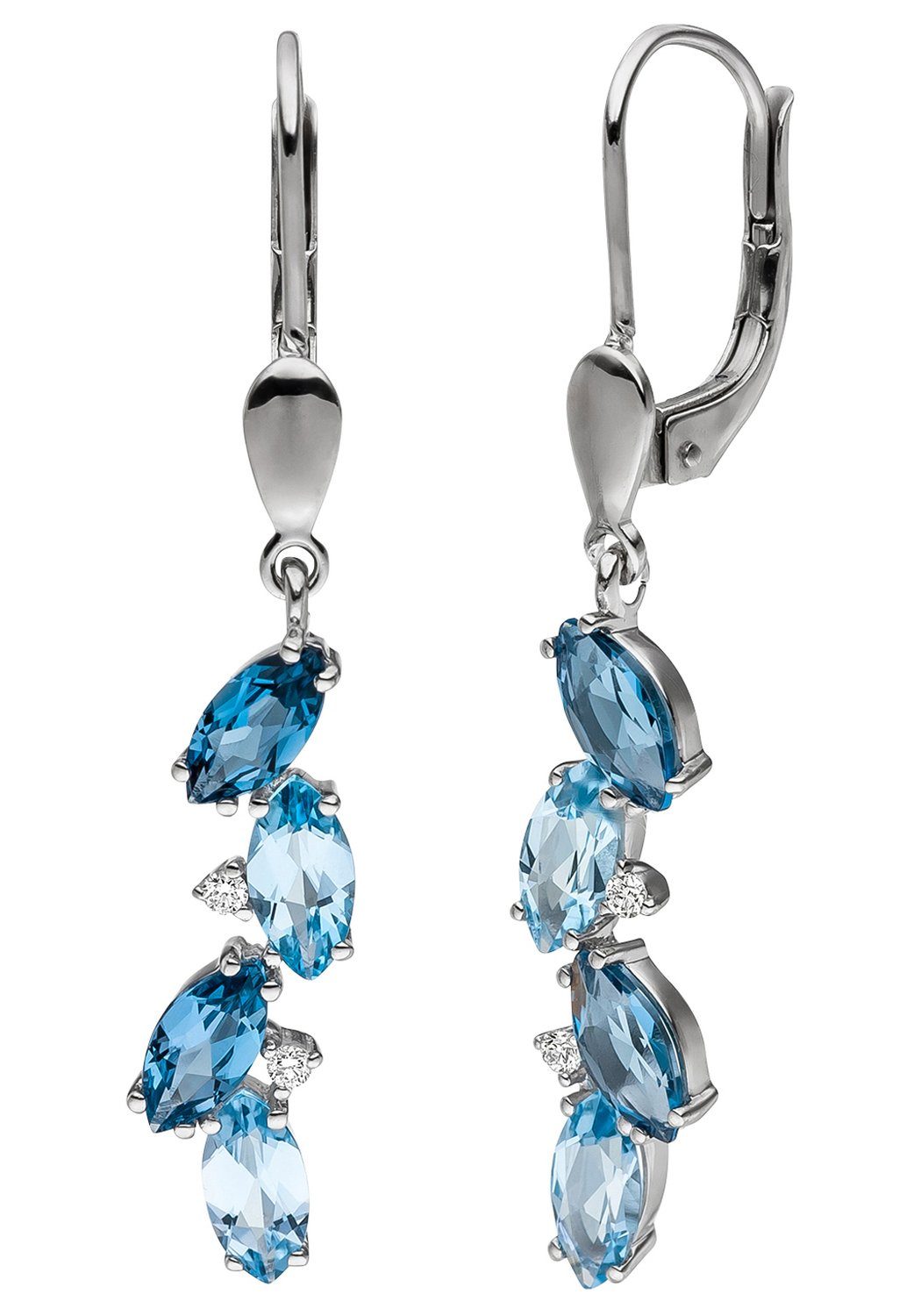 JOBO Paar Weißgold Ohrhänger, 585 mit Blautopas 4 Diamanten und