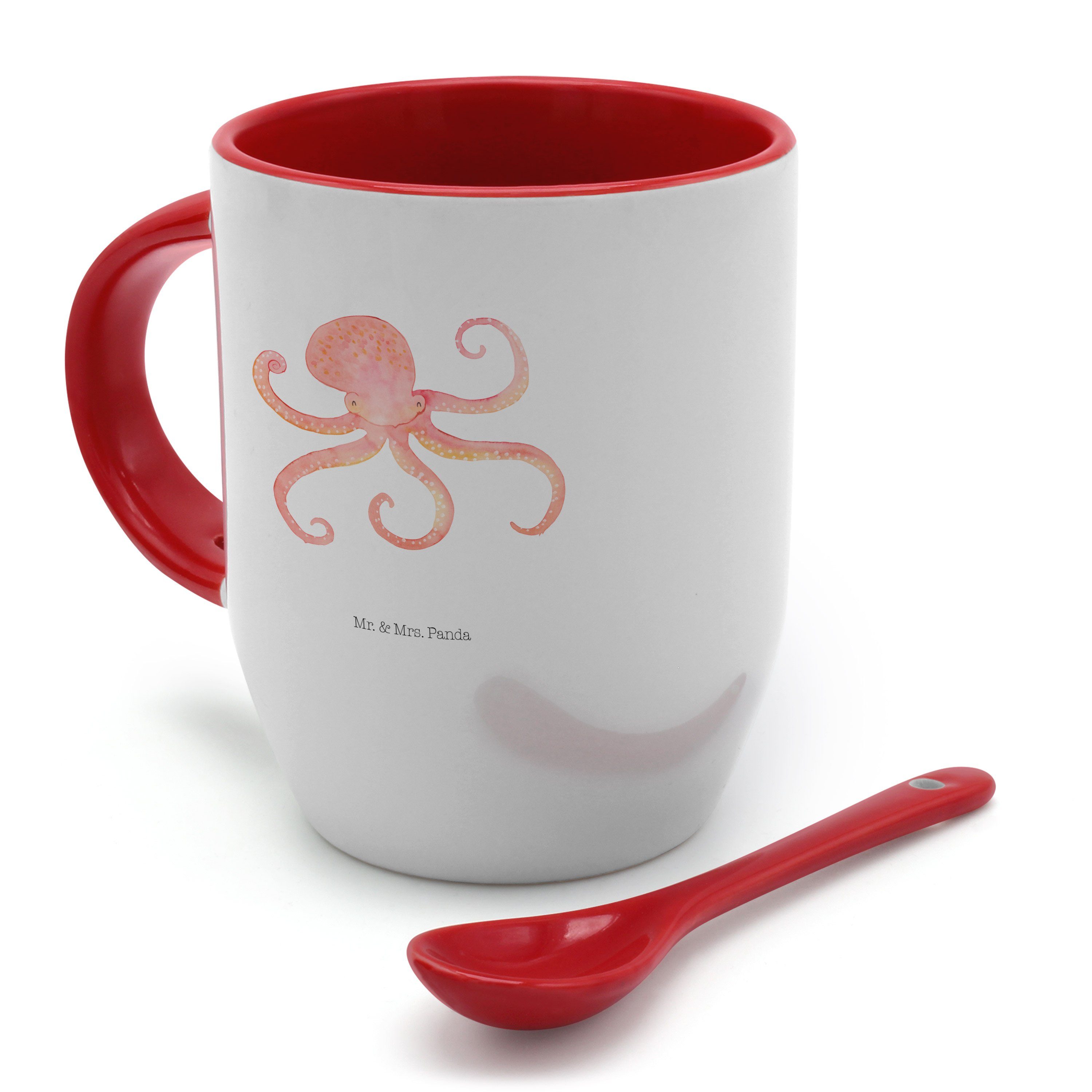 Löffel, & - Tasse Keramik Tasse Tassen, - Tintenfisch Mrs. Weiß Ozean, mit Panda Mr. Geschenk, Kaffe,