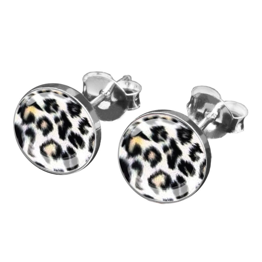 viva-adorno Paar Ohrstecker Damen Ohrringe rund Edelstahl Schwarz Leoprint Leopard, Leopardenmuster