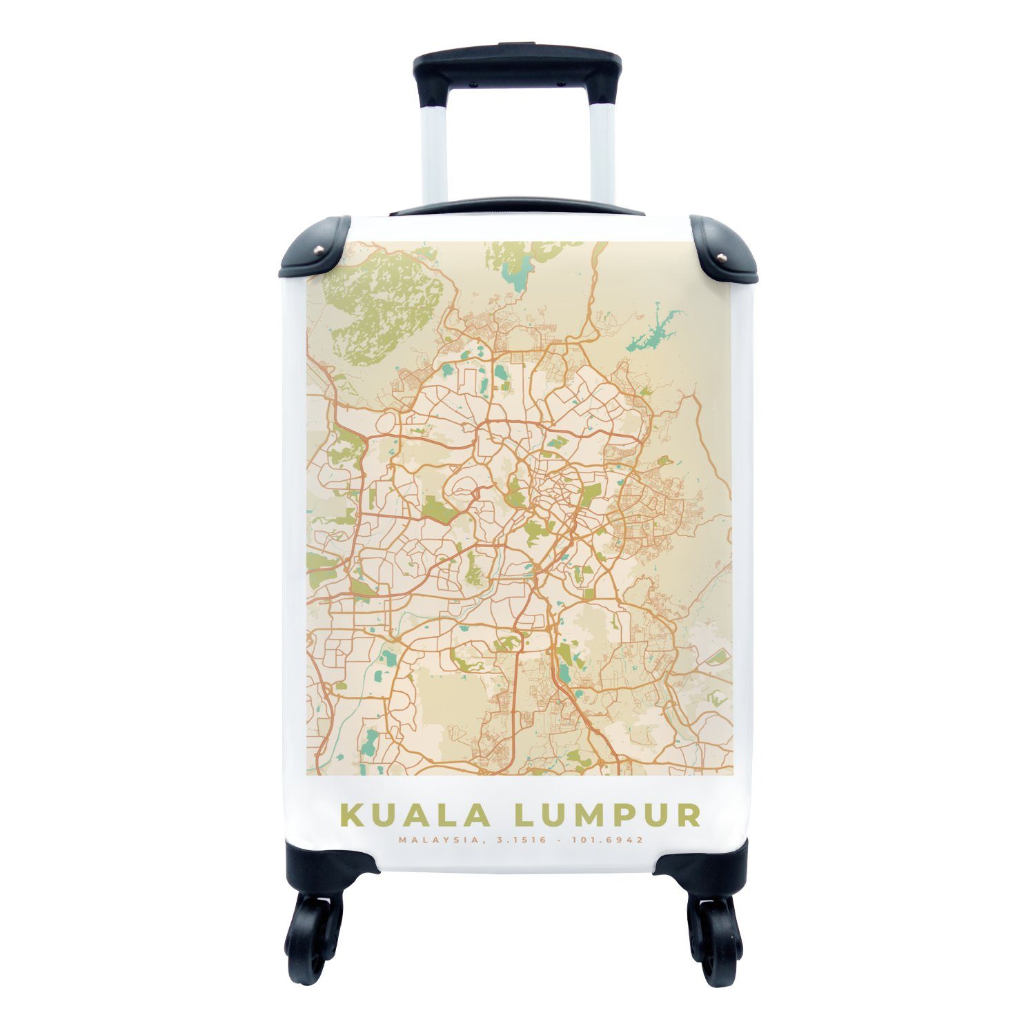 4 Handgepäckkoffer Rollen, Kuala Reisetasche Trolley, für - Vintage, Stadtplan Lumpur MuchoWow Ferien, - Handgepäck Reisekoffer mit Karte - rollen,