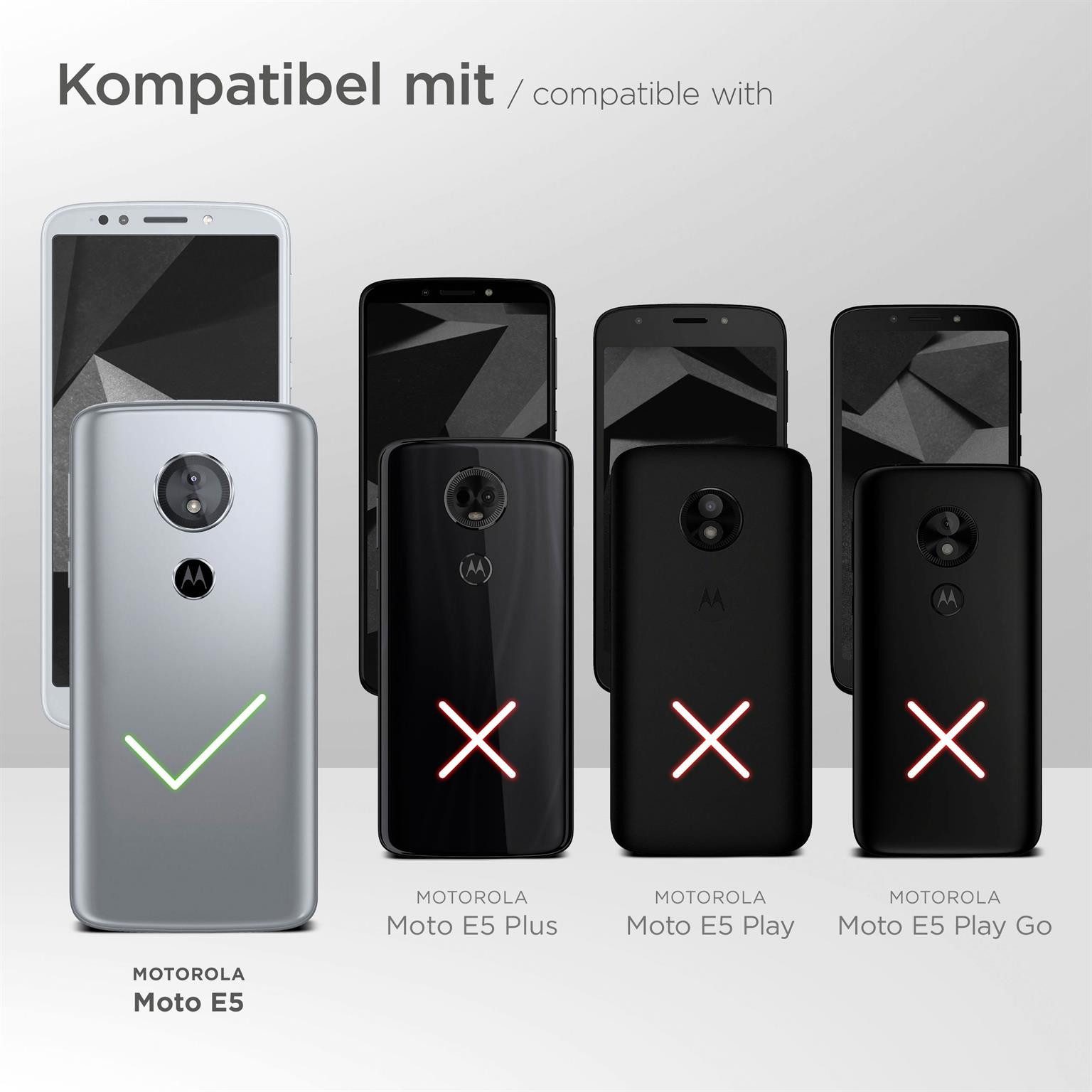 moex Handyhülle für Motorola Moto E5 Hülle Klappbar Flip Case Schwarz 5,7 Zoll, 360 Grad Schutz Handytasche Leder Optik PU Lederhülle Cover Klapphülle