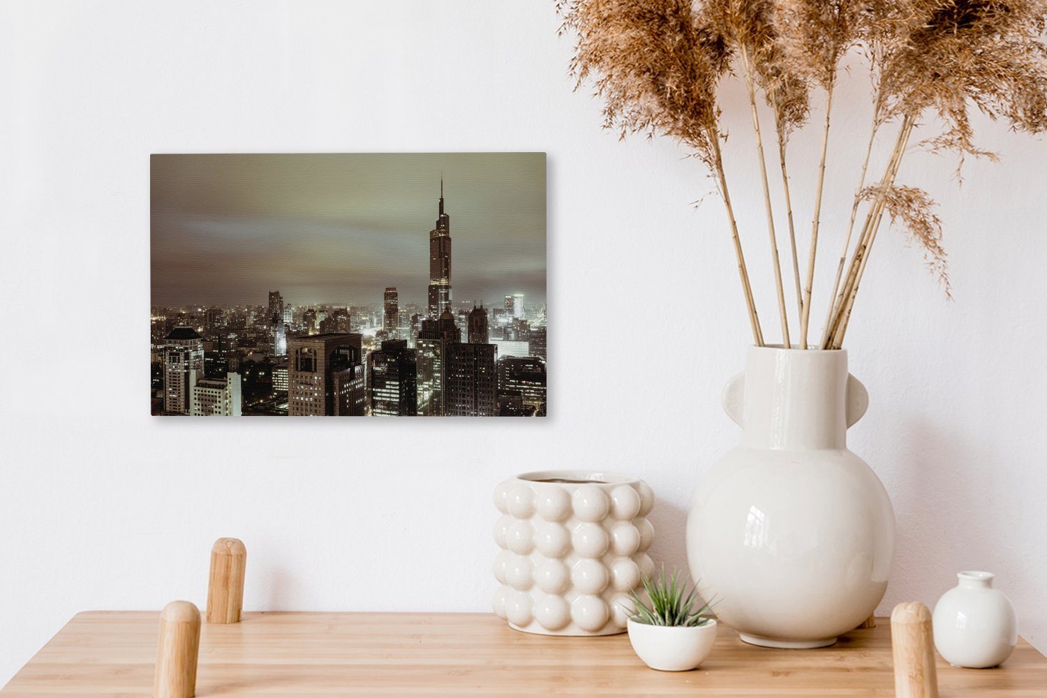 OneMillionCanvasses® Leinwandbild Skyline St), (1 von Nanjing am 30x20 Leinwandbilder, Abend, Wanddeko, Aufhängefertig, cm Wandbild