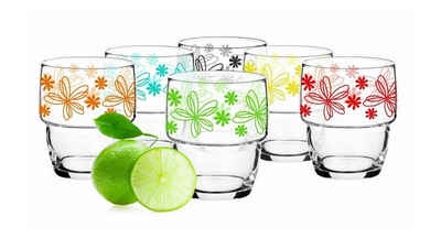 Sendez Gläser-Set 6 Stapelbare Trinkgläser 250ml Saftglas Wasserglas mit Blumen-Motiv