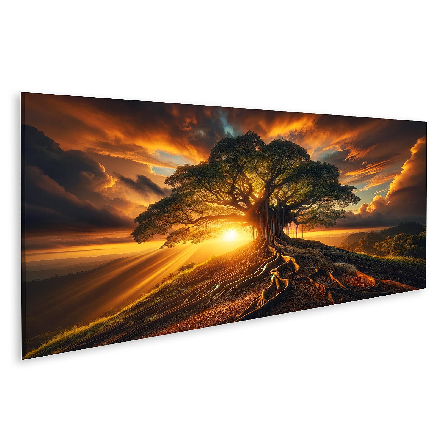 islandburner Leinwandbild Majestätischer Baum auf Hügel günstig online kaufen