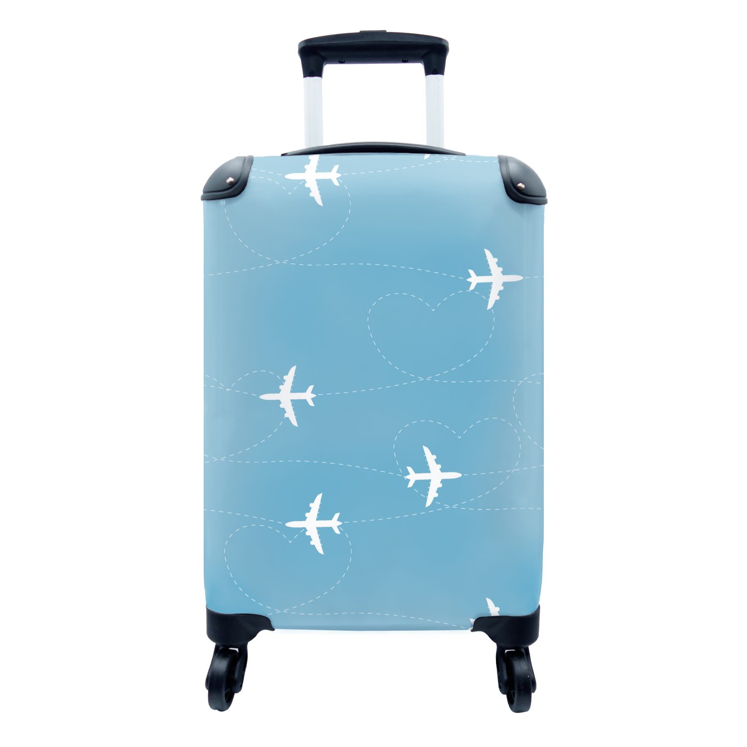 MuchoWow Handgepäckkoffer Flugzeug - Herz - Muster, 4 Rollen, Reisetasche mit rollen, Handgepäck für Ferien, Trolley, Reisekoffer