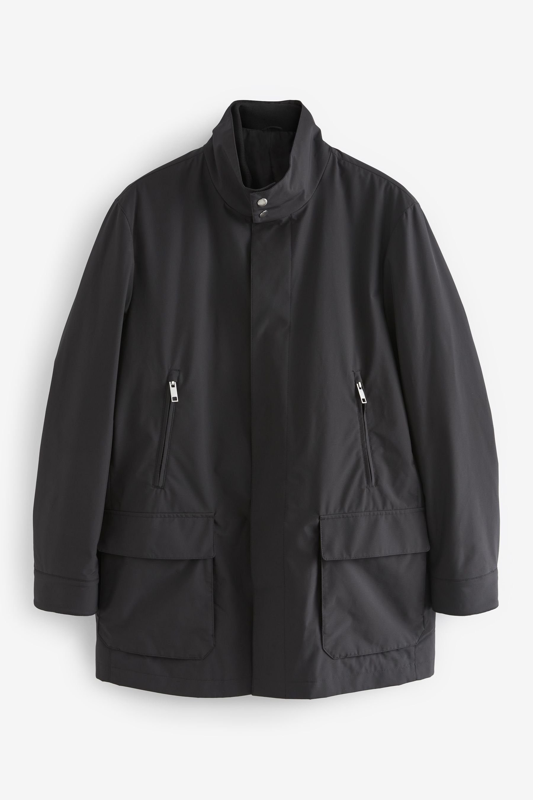 Next Regenmantel Wasserabweisende Jacke, Trichterkragen, 4 Taschen (1-tlg) Black