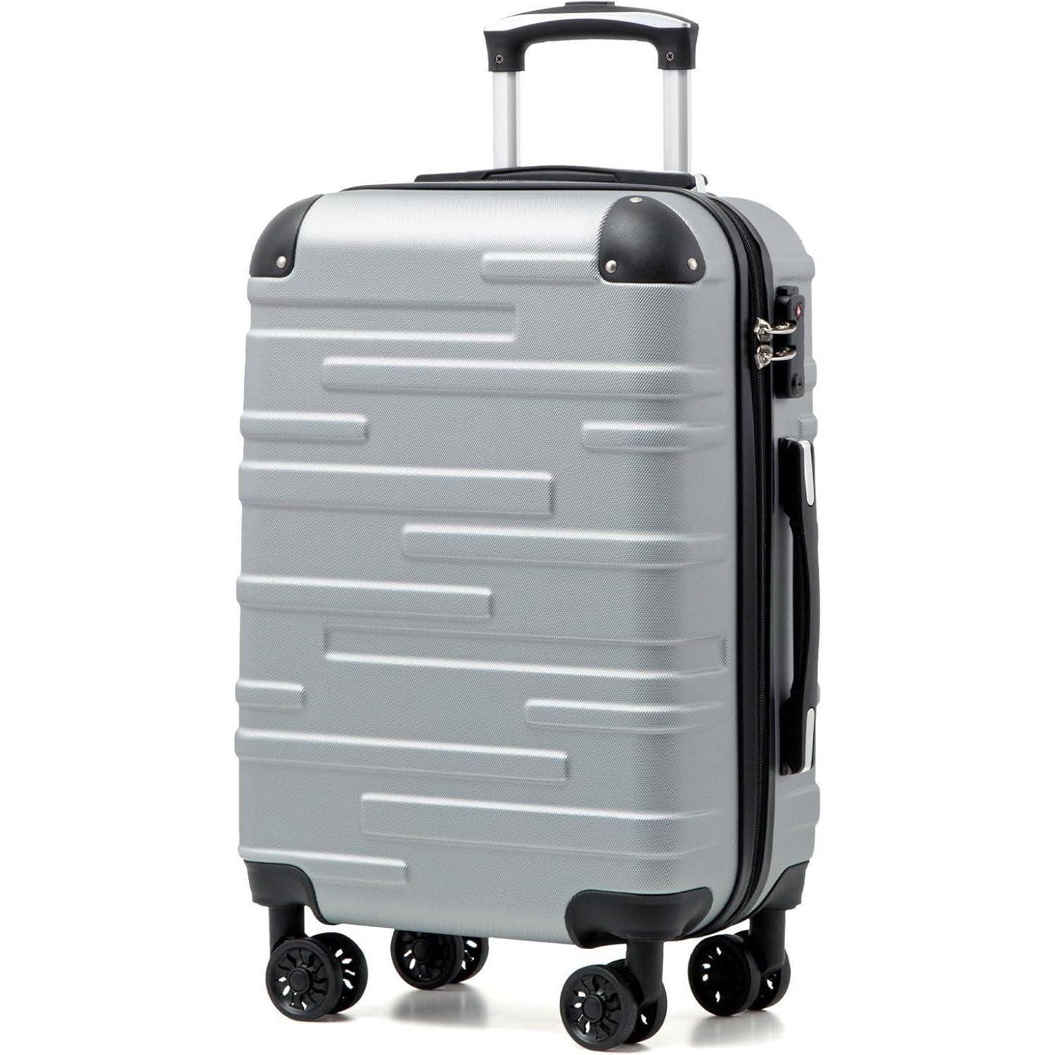 Hartschalen-Trolley Hartschalen-Koffer Rollkoffer Reisekoffer TSA-Schloss 4 Rollen Silber