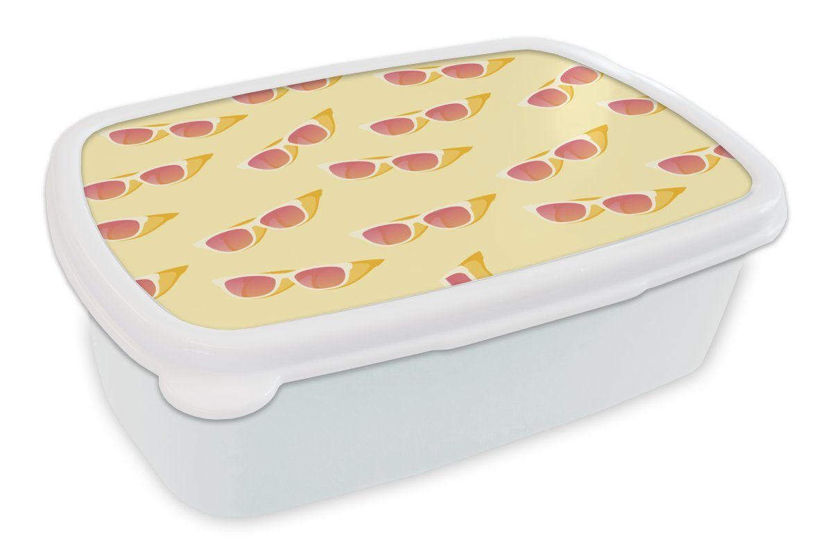 MuchoWow Lunchbox Sonnenbrille - Sommer - Pastell, Kunststoff, (2-tlg), Brotbox für Kinder und Erwachsene, Brotdose, für Jungs und Mädchen weiß