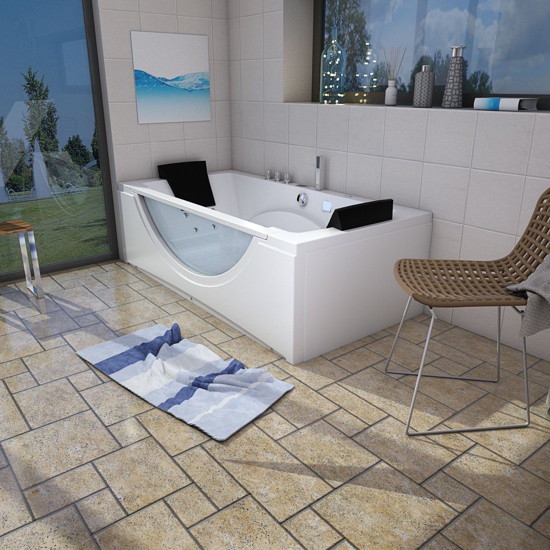 Thumbnail - AcquaVapore Whirlpool-Badewanne Whirlpool Badewanne Eckwanne W81-TH-A-ALL 90x180cm, (1-tlg), mit Ablaufgarnitur