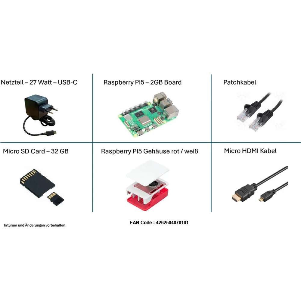 Raspberry Pi PC-Gehäuse RASPBERRY Pi 5 2GB Full Kit 2GB/Gehäuse/SD-Card 32GB/Zubehör
