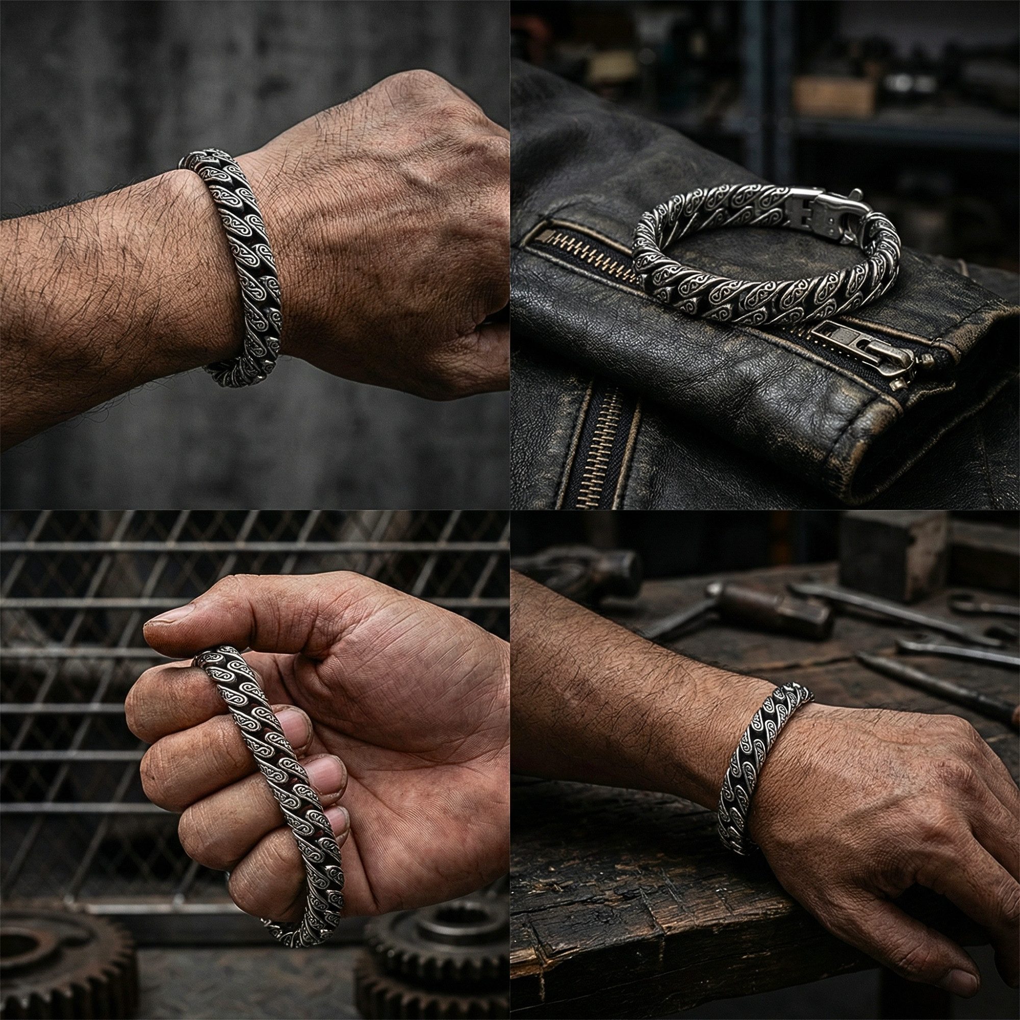 UNIQAL.de Edelstahlarmband Panzerarmband Herren "SILVER SKULL" Edelstahlarmband, (Edelstahl, Casual Style, Biker, Türsteher, Handgefertigt in Germany) – Bild 5 von 5