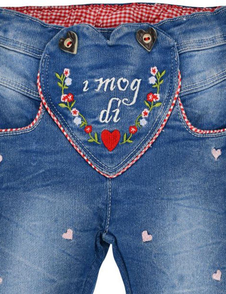 BONDI Bequeme Jeans Baby Mädchen di" Denim "I Hose mit Blau, Herzen mog Trachten Jogg Elastisch - 86565