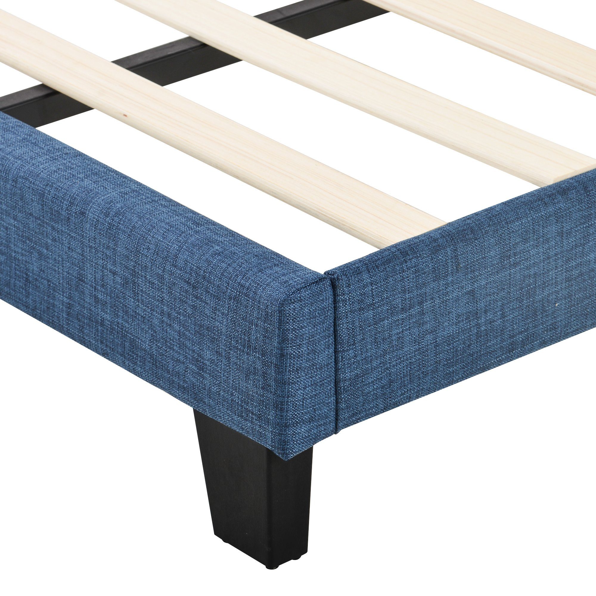 Polsterbett, Holzbett 140x200cm, Lattenrost aus Holz, Gepolstertes Kopfteil, Leinen