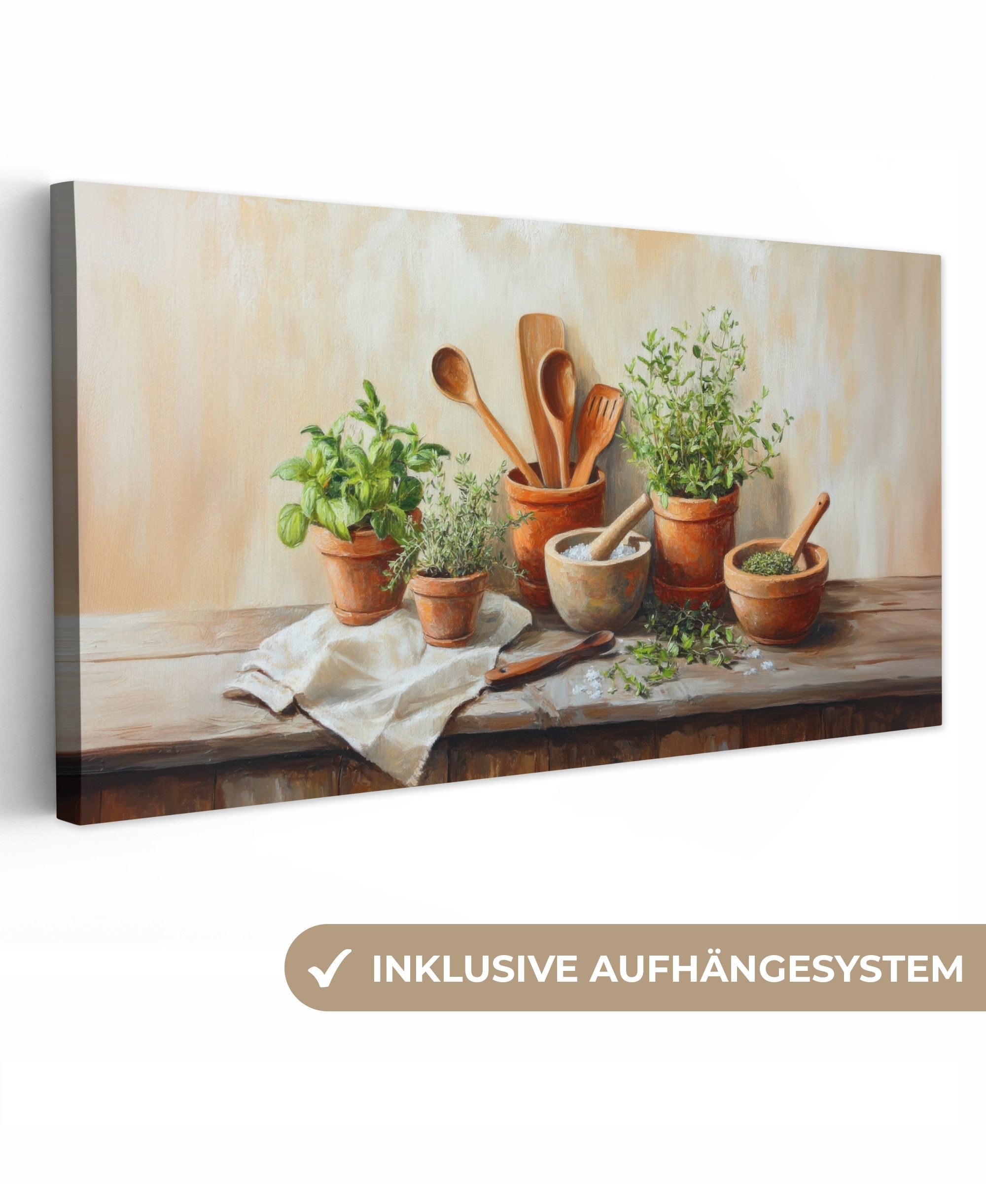 OneMillionCanvasses® Leinwandbild Panorama Töpfe - Kräuter günstig online kaufen