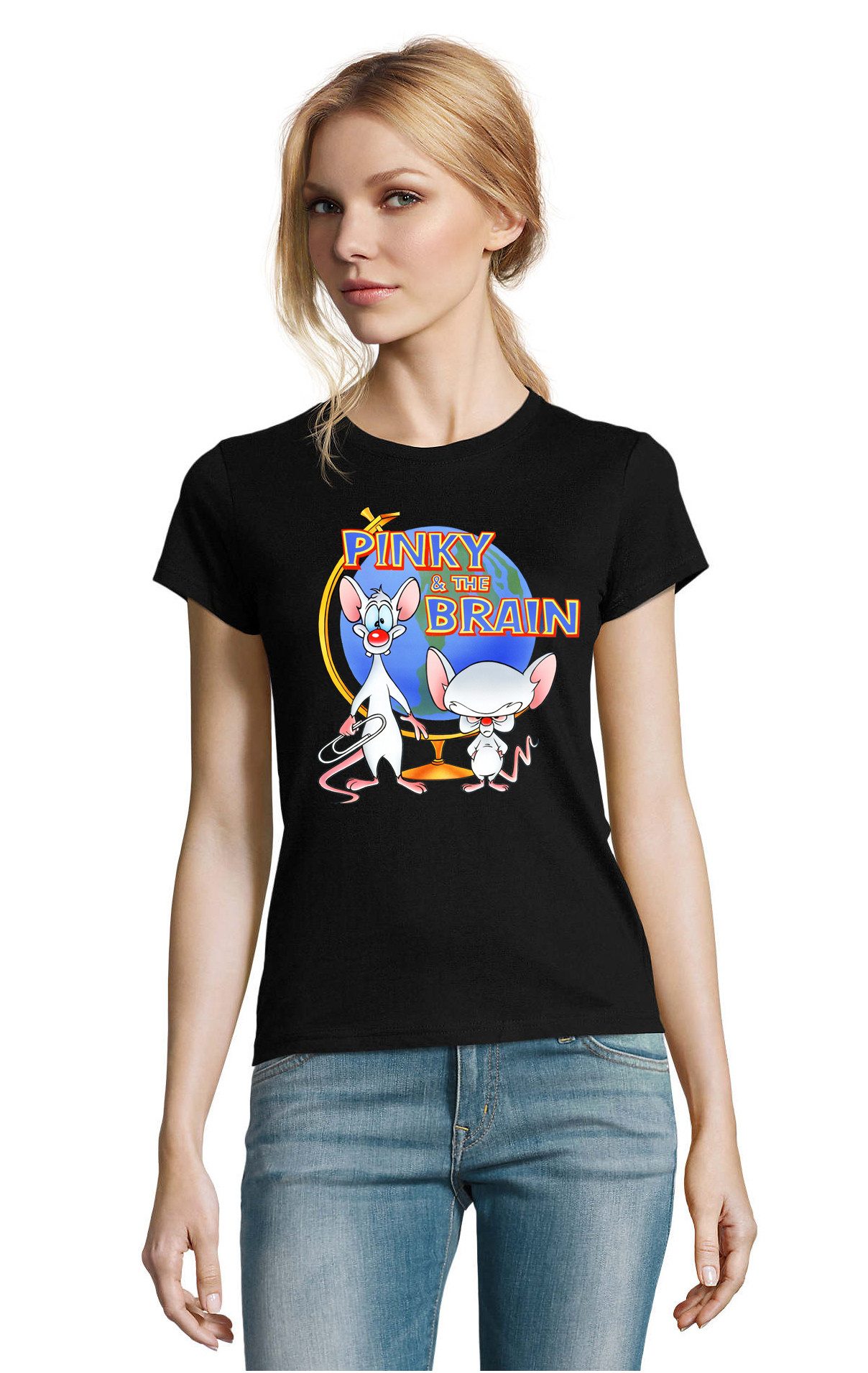 T-Shirt Damen Pinky and the Brain Comic Cartoon Weltherrschaft
