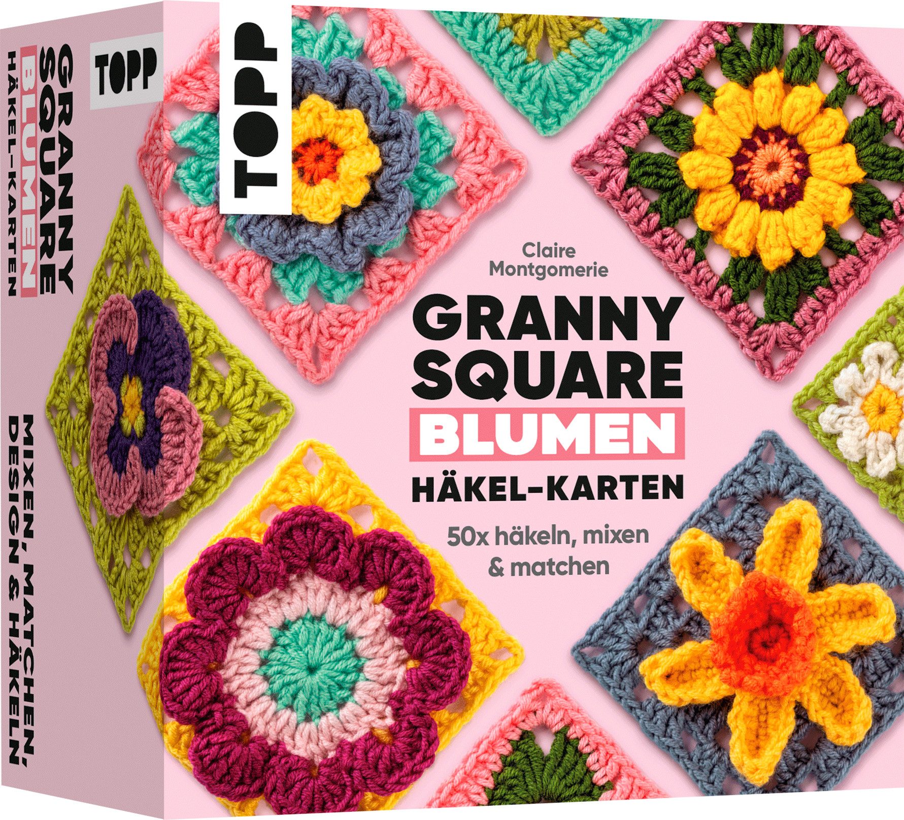 Topp Kreativset Häkel-Karten Granny Square "Blumen", 50 Stück