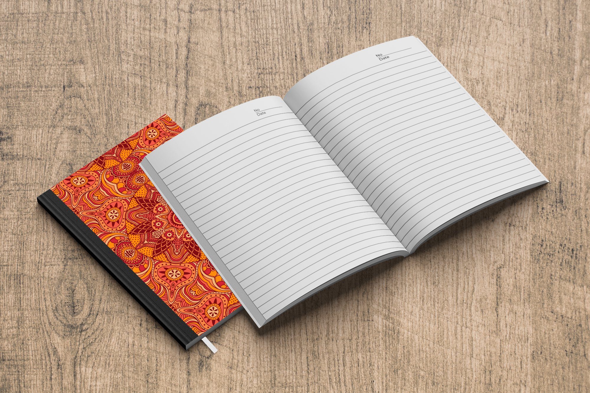 Mandala A5, Seiten, Merkzettel, Journal, Notizheft, Tagebuch, - Notizbuch Vintage Haushaltsbuch 98 - - MuchoWow - Muster Rot, Orange