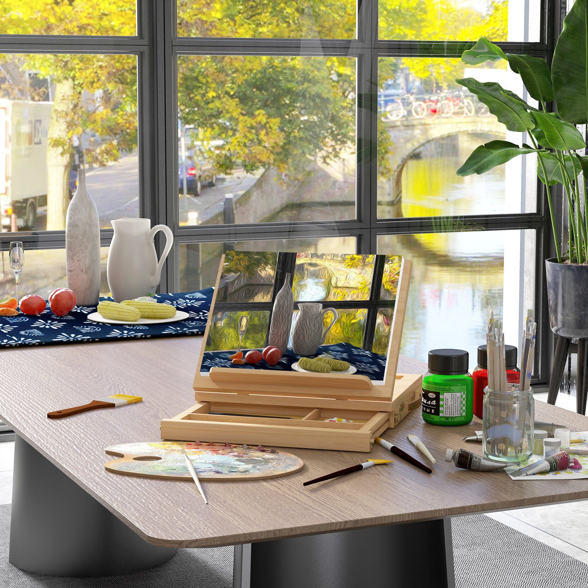 Vinsetto Staffelei Winkelverstellbare Tischstaffelei mit Griff, Naturholz 33,5 x 26 x 26 cm