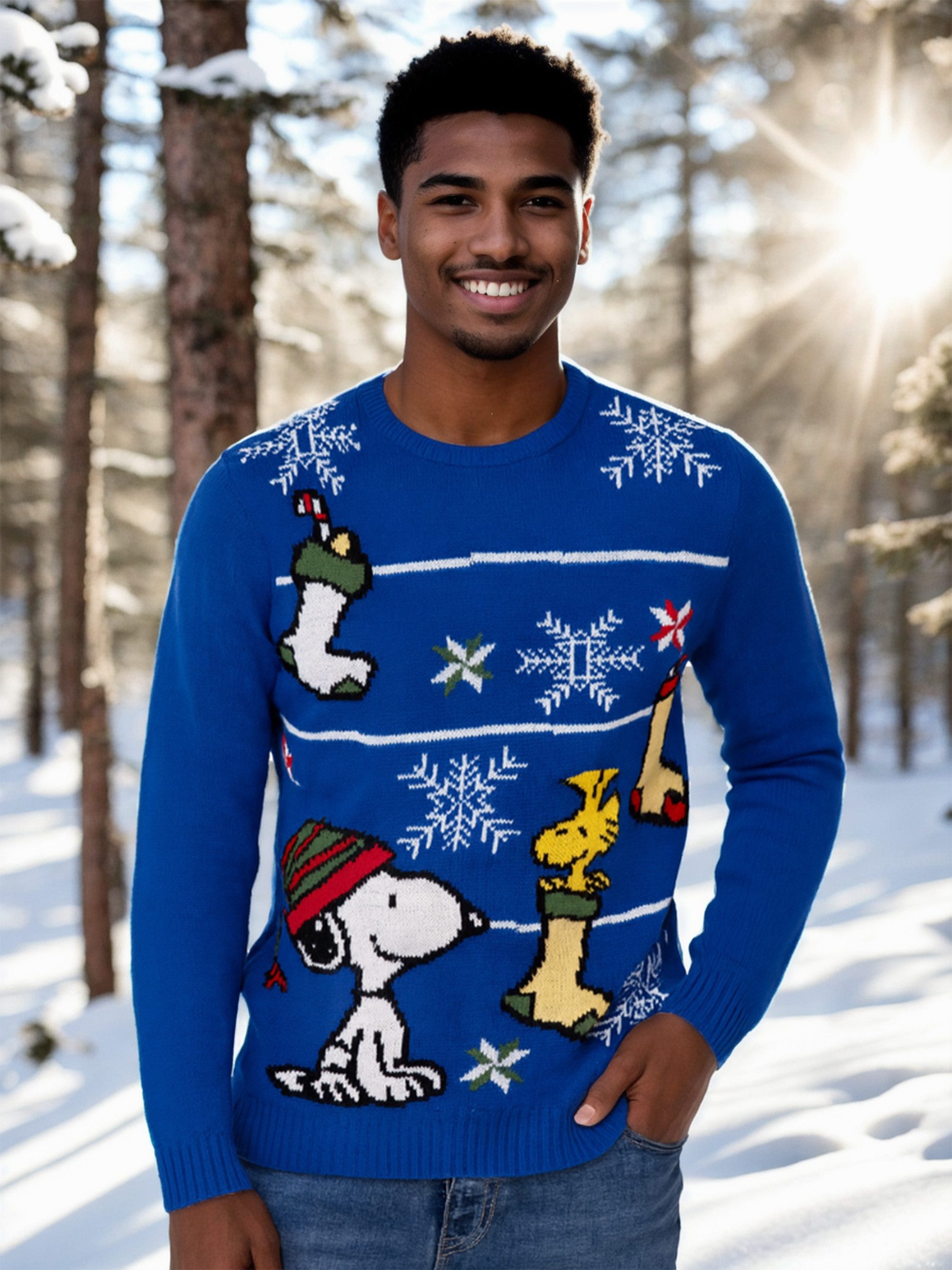 United Labels® Weihnachtspullover Peanuts Snoopy, Woodstock und Socken - Ugly Sweater Winterpulli