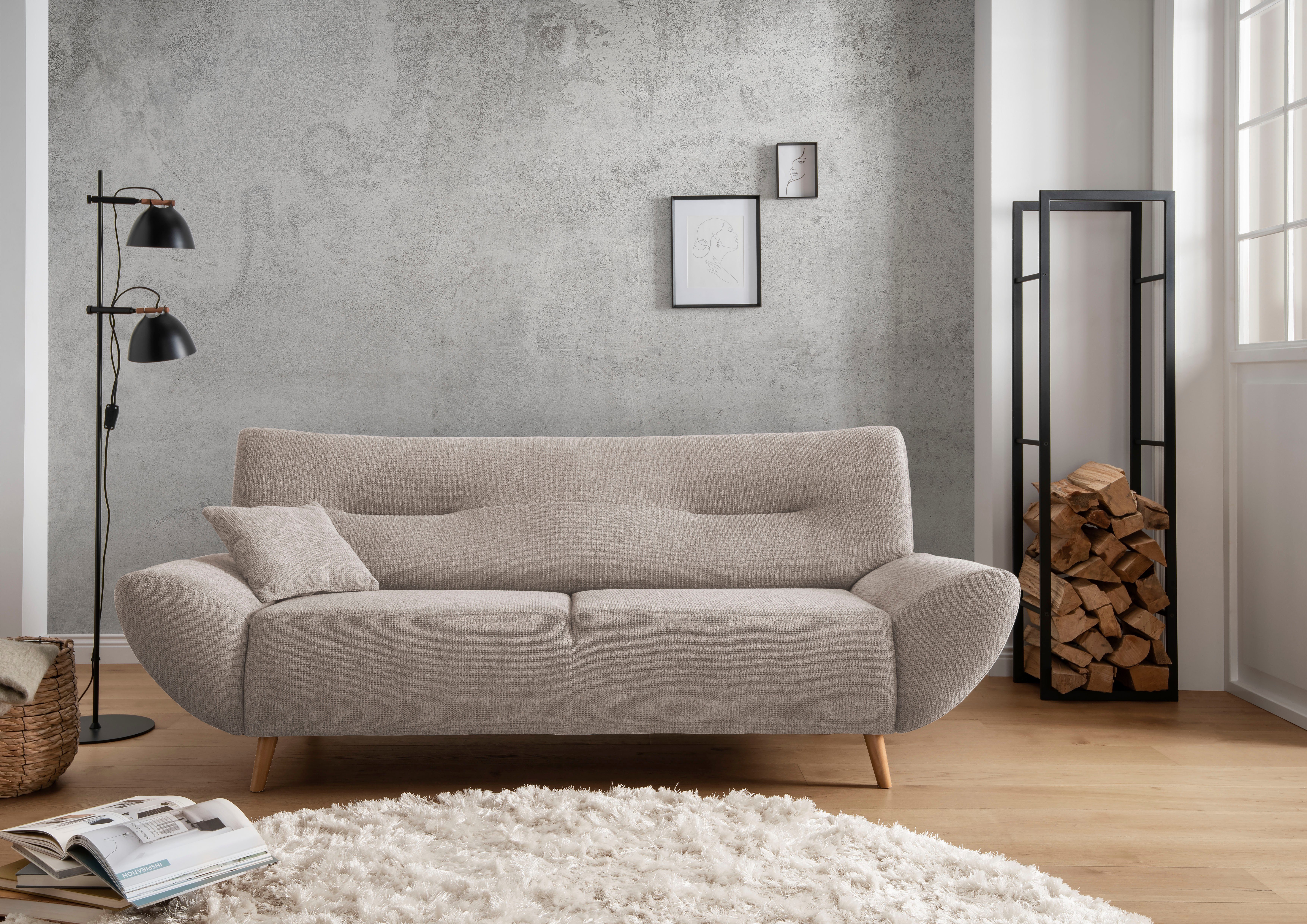 Home affaire 3-Sitzer Drago Wellenunterfederung, Breite 205cm, Holzfuß, frei im Raum stellbar, inkl. 1 Zierkissen