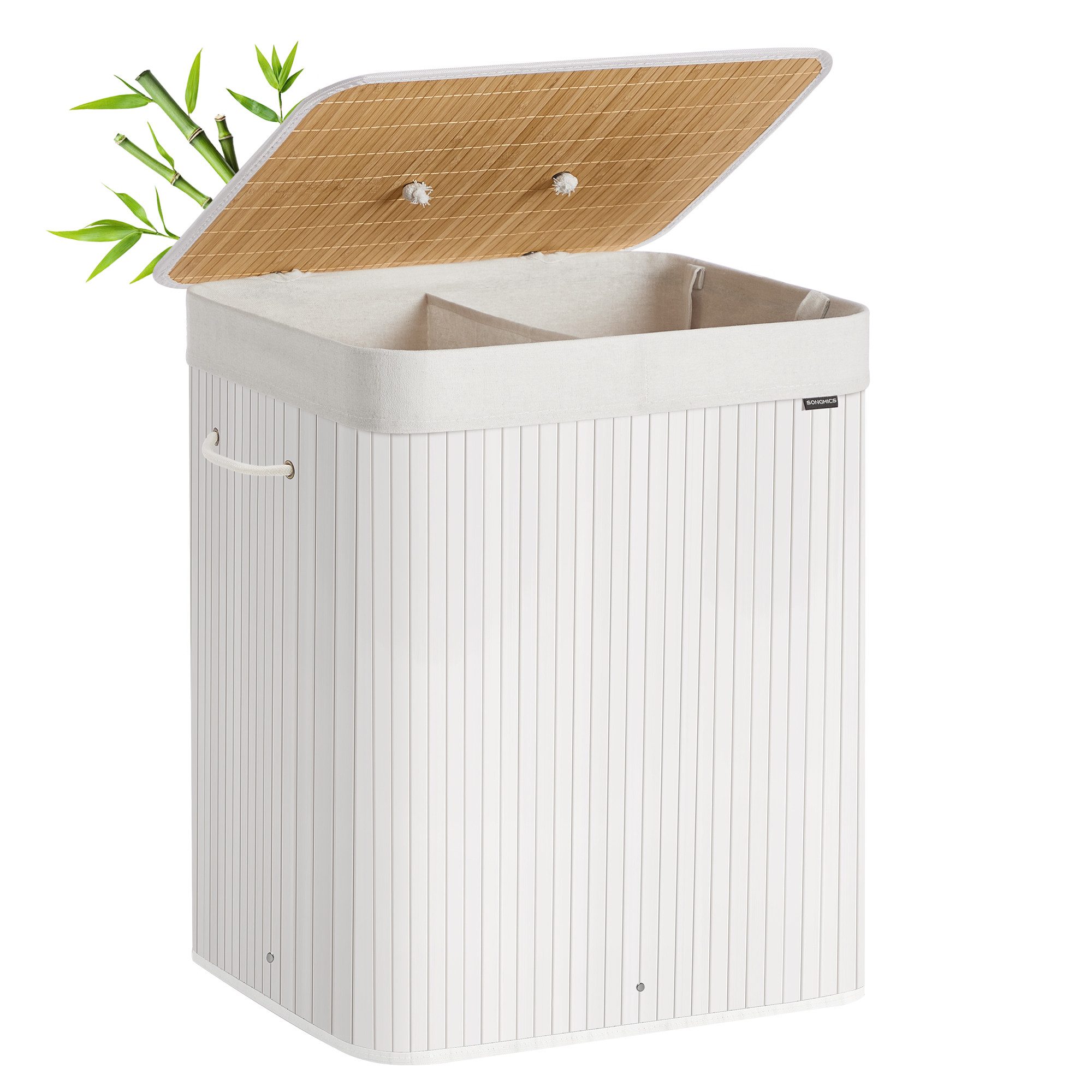 SONGMICS Wäschekorb, mit Deckel, 120 L, Wäschekorb aus Bambus, faltbar, mit günstig online kaufen