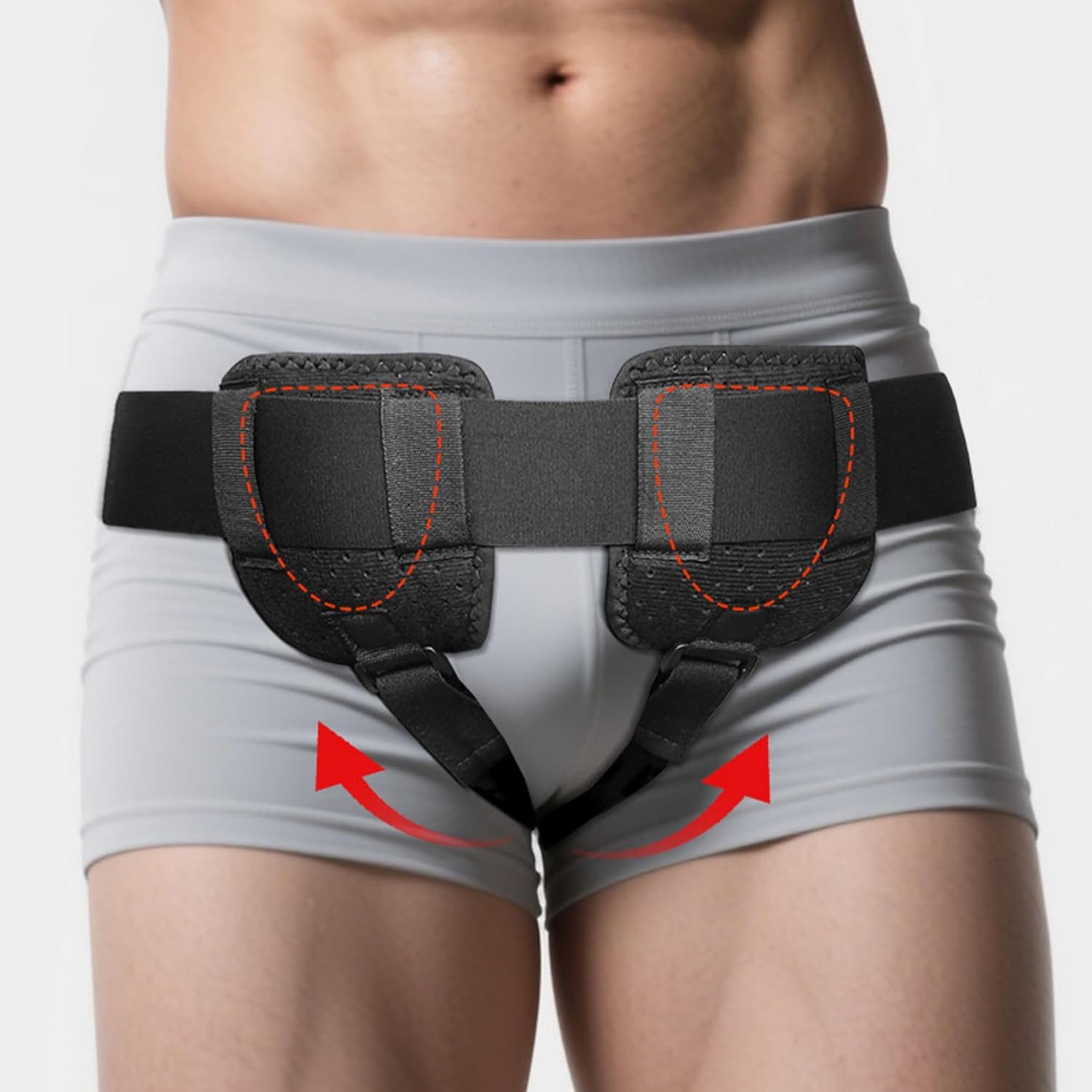 COOL-i ® Leistenbruchbandage Leistenbandage verstellbar mit 2 abnehmbaren Polstern, Herniengürtel links/rechts/doppelt tragbar, atmungsaktiv