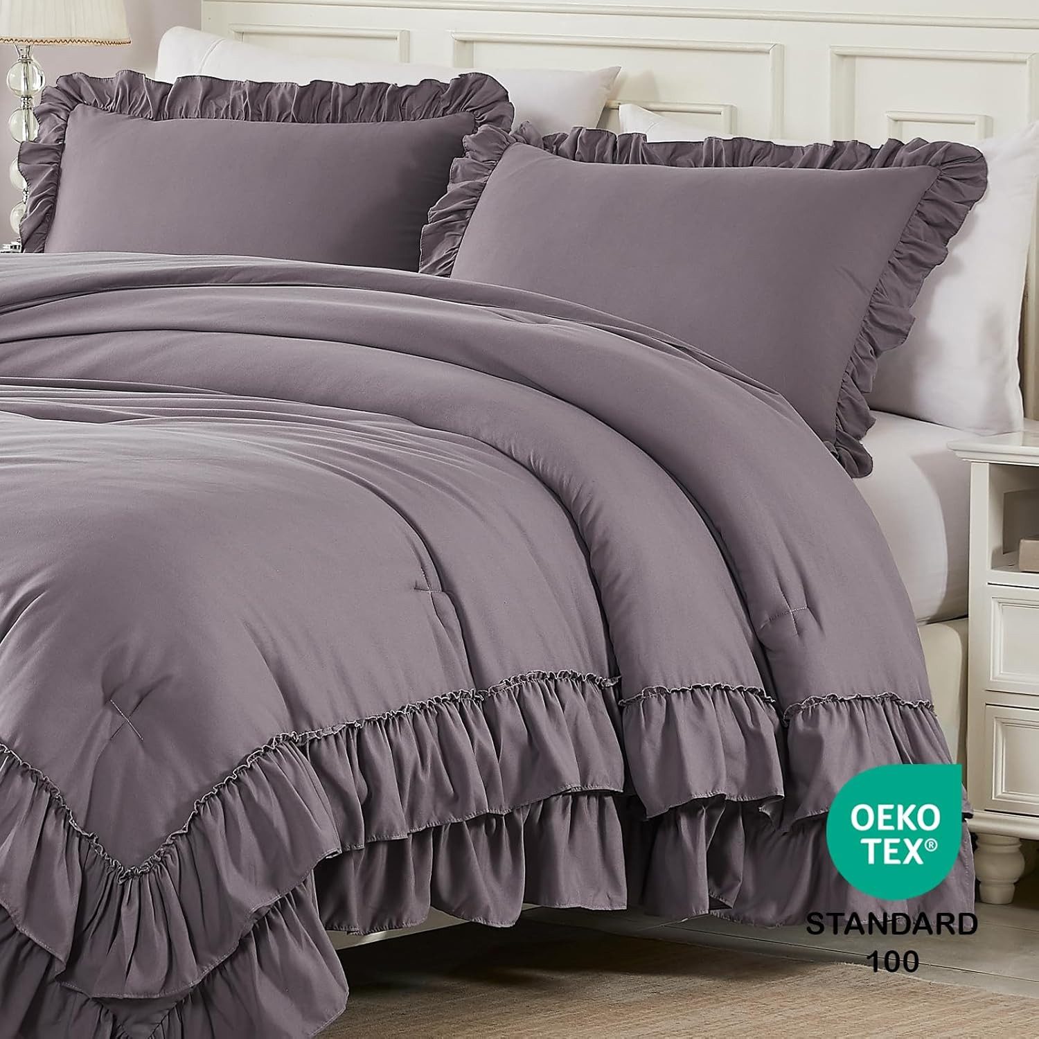 wohnTRAUM24 Bettwäsche Bettwäsche-Set mit Rüschen 135x200 200x200, weich, Shabby-Chic, leicht, Rüschen, 2 teilig, flauschig, für alle Jahreszeiten