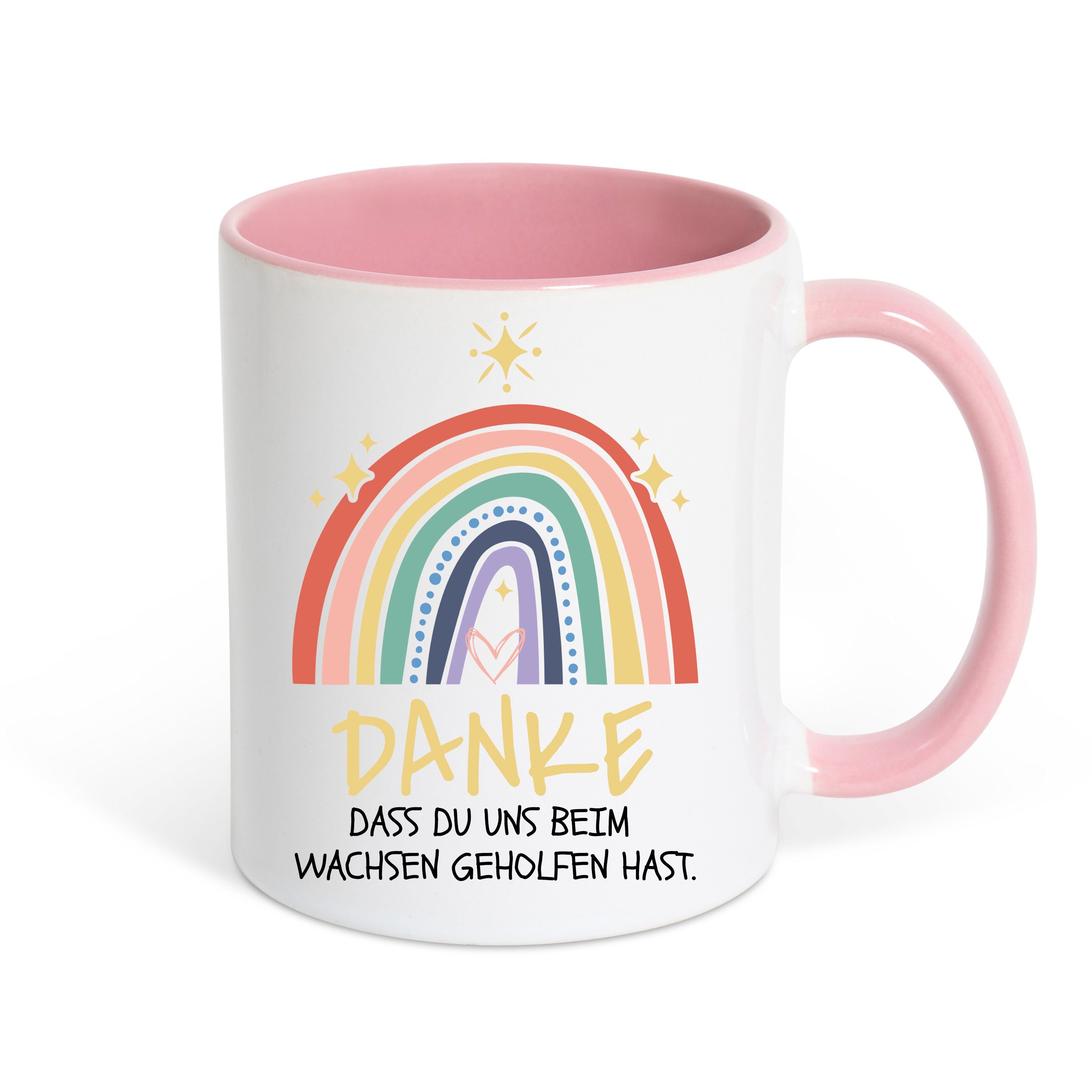 Youth Designz Tasse DANKE DASS HAST mit Spruch Weiss/Rosa GEHOLFEN Geschenk, BEIM WACHSEN Süßem UNS DU Keramik, Kaffeetasse