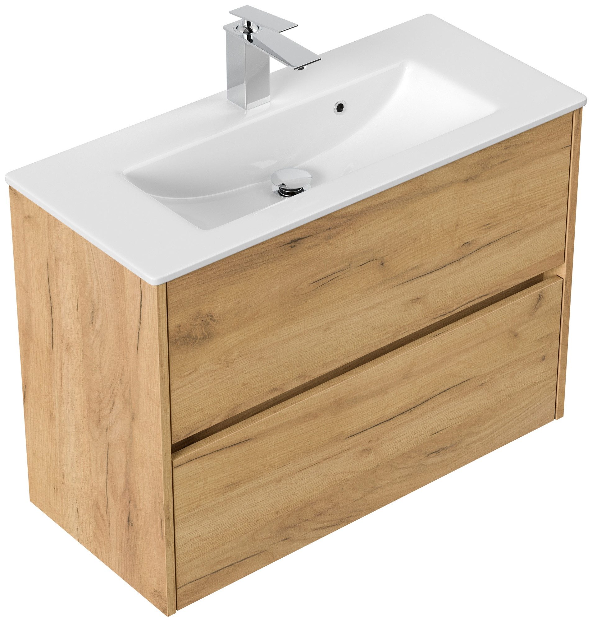 Magnolia Home Badmöbel-Set Badmöbel Taifun Slimline 80cm 2 grifflose SoftClose Auszüge eiche gold