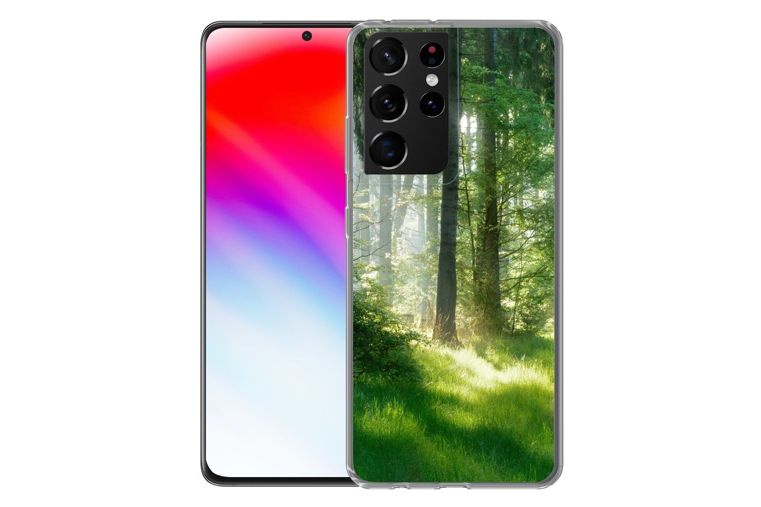 MuchoWow Handyhülle für Samsung Galaxy S21 Ultra Natur - Bäume - Wald - Grün - Sonne - Gra, Phone Case, Silikon, Schutzhülle Dünn