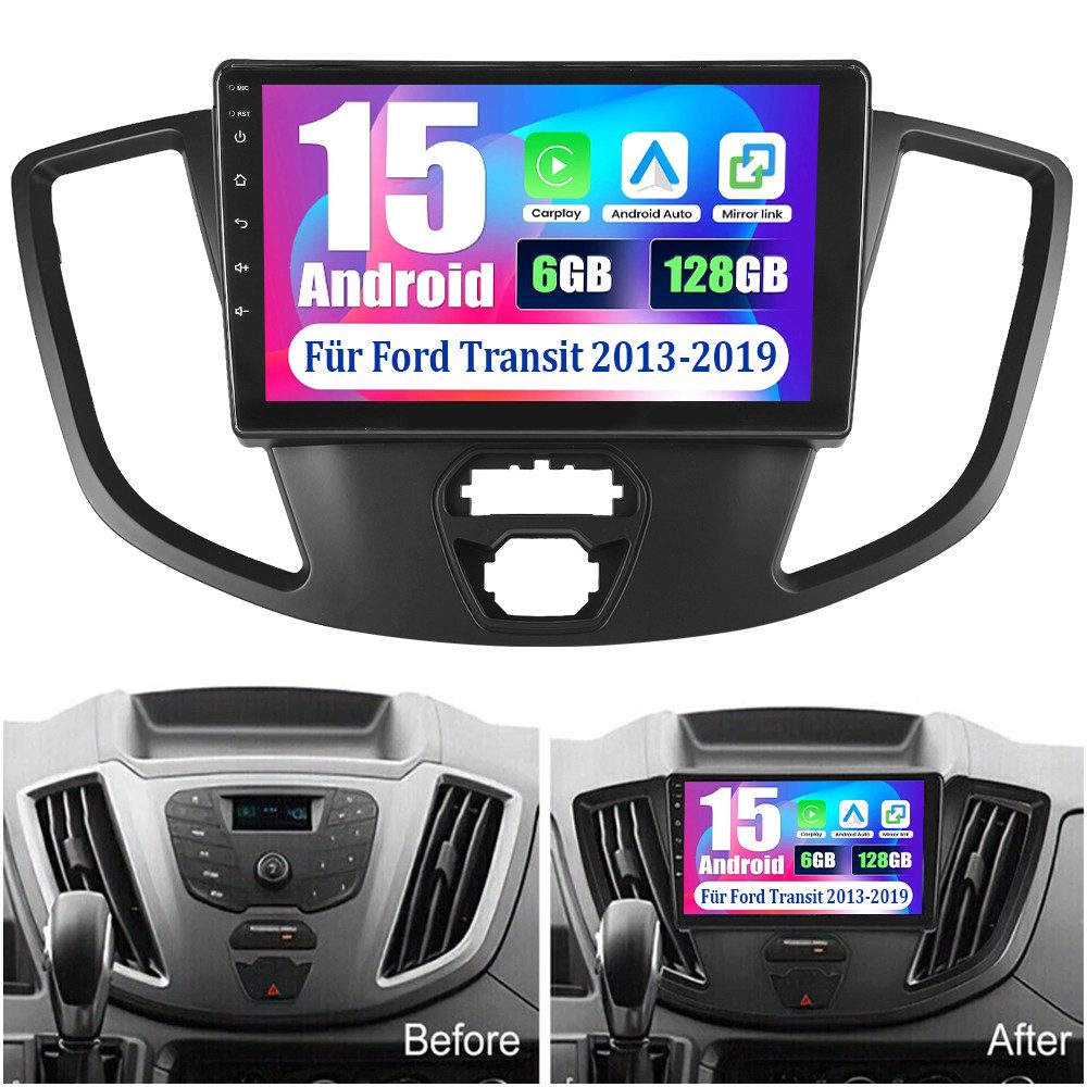 ESSGOO 6+128G DAB+ Carplay Android15 Autoradio Für Ford Transit 2015-2018 GPS Autoradio (DAB (optional), 4G LTE, RDS, AM, FM, 6GB+128GB, Carplay Android Auto Bluetooth EQ USB GPS Navi WIFI Touchscreen)