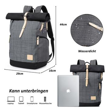 TAN.TOMI Freizeitrucksack Laptop-Rucksack Groß Damen lässiger Rolltop Rucksack Herren Backpack, Leichtgewichtiger, Stilvolle Schultasche mit USB-Ladebuchse
