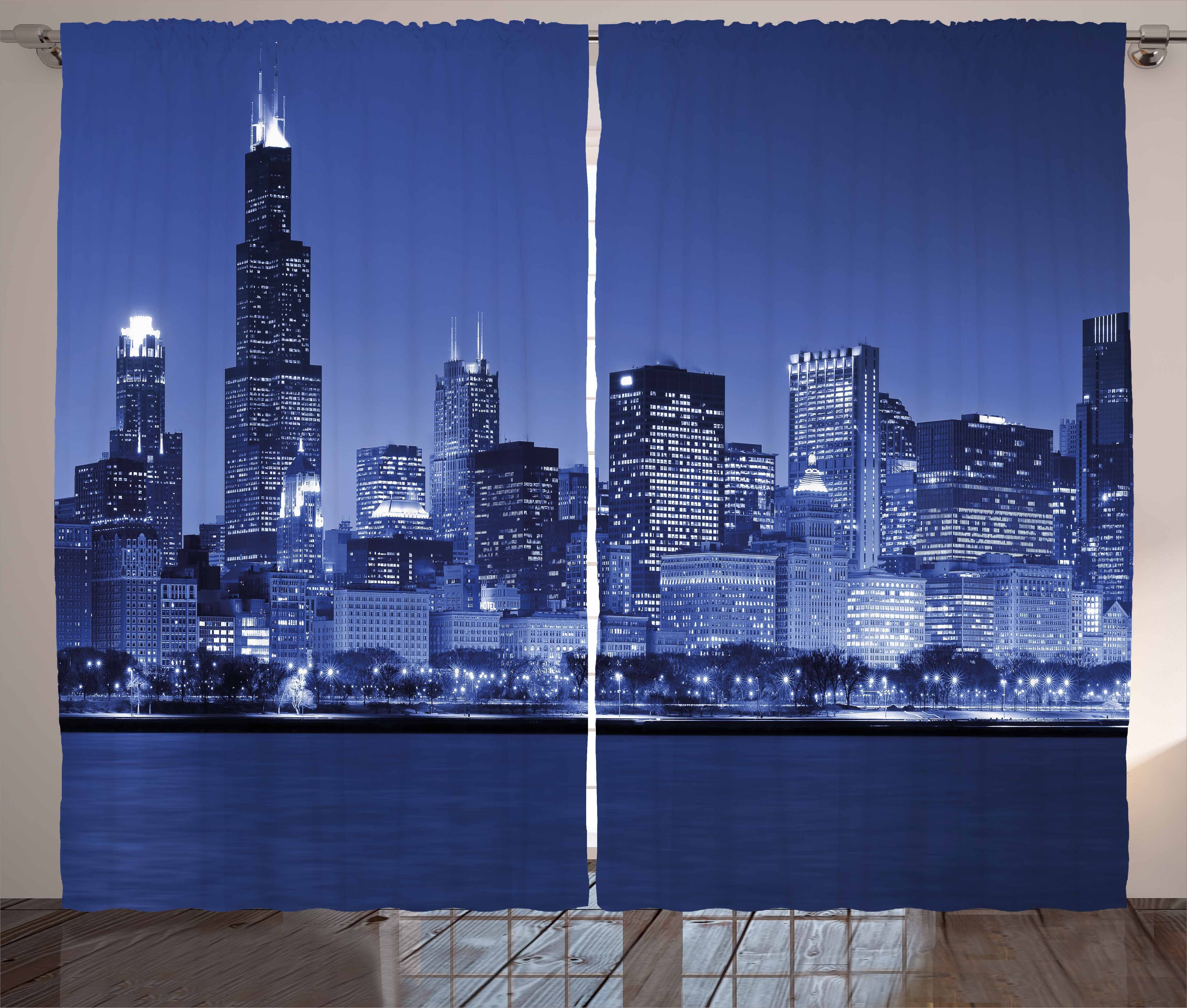 Kräuselband Gardine Schlaufen Chicago und Schlafzimmer Nacht Haken, USA mit Vorhang Abakuhaus, Skyline