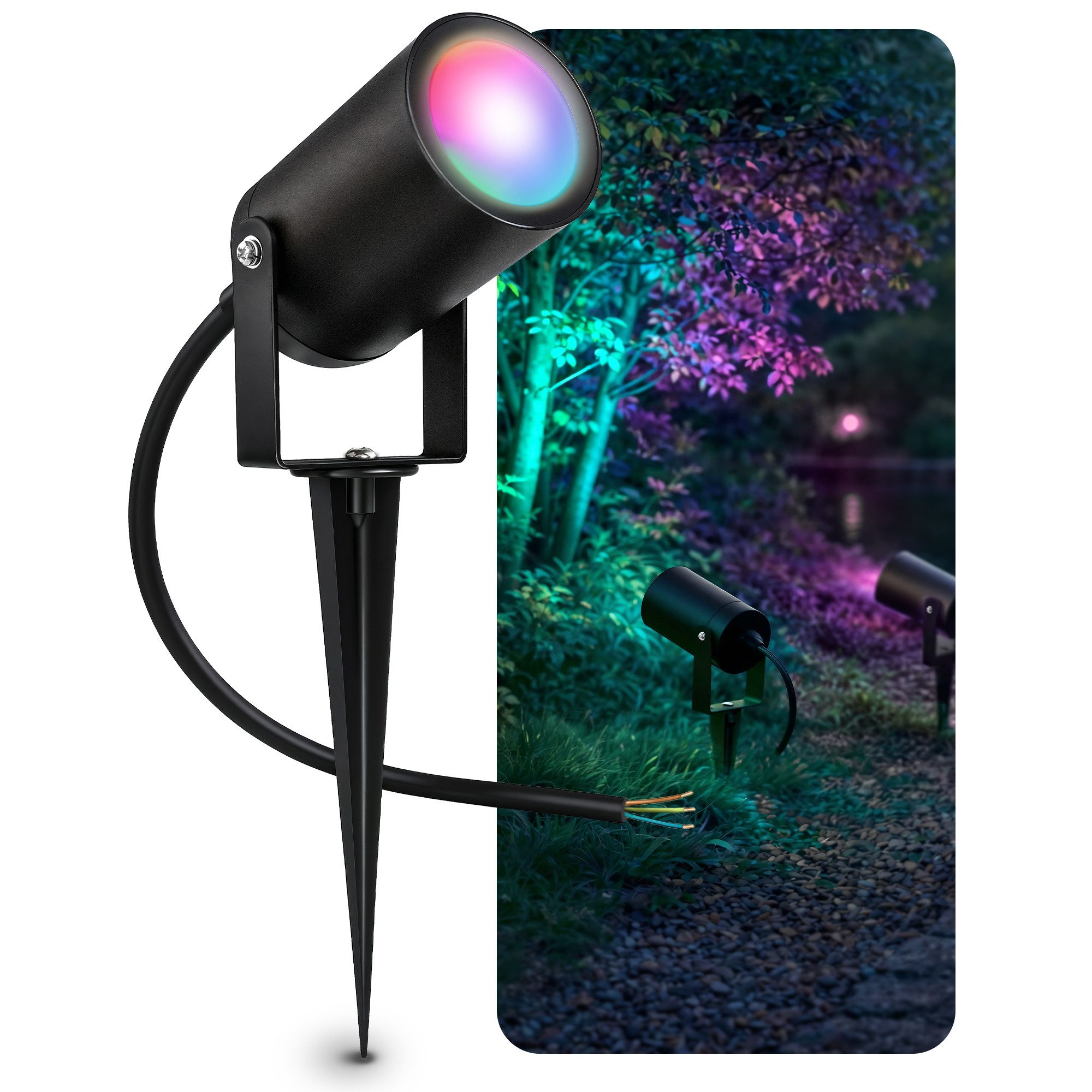 SSC-LUXon LED Gartenstrahler KALOA Außenleuchte IP44 mit GU10 SMART 5W RGB mit Erdspieß Bodenlampe, Smart