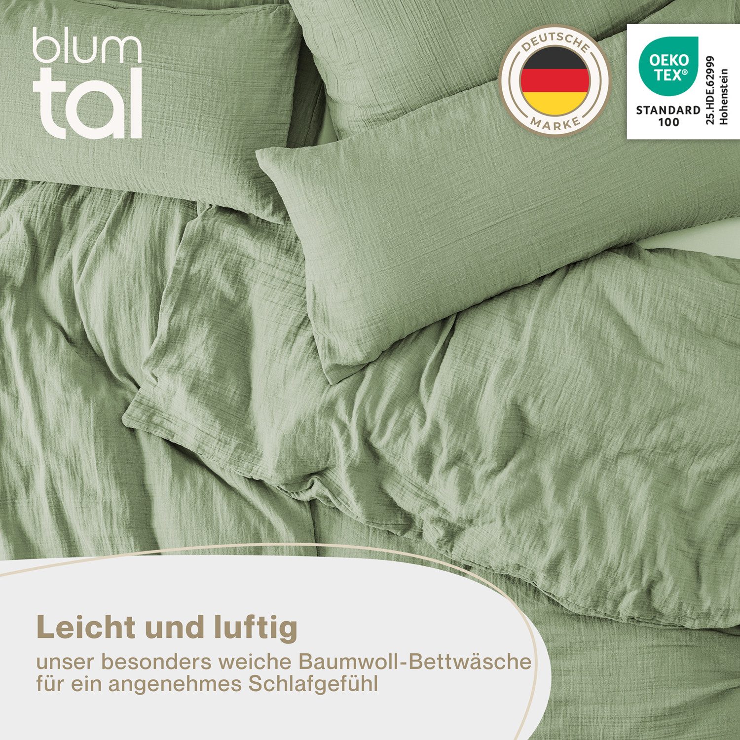 Blumtal Bettwäsche Musselin 100% Baumwolle im Set, Kopfkissenbezug & Deckenbezug, 4 teilig – Bild 2 von 5