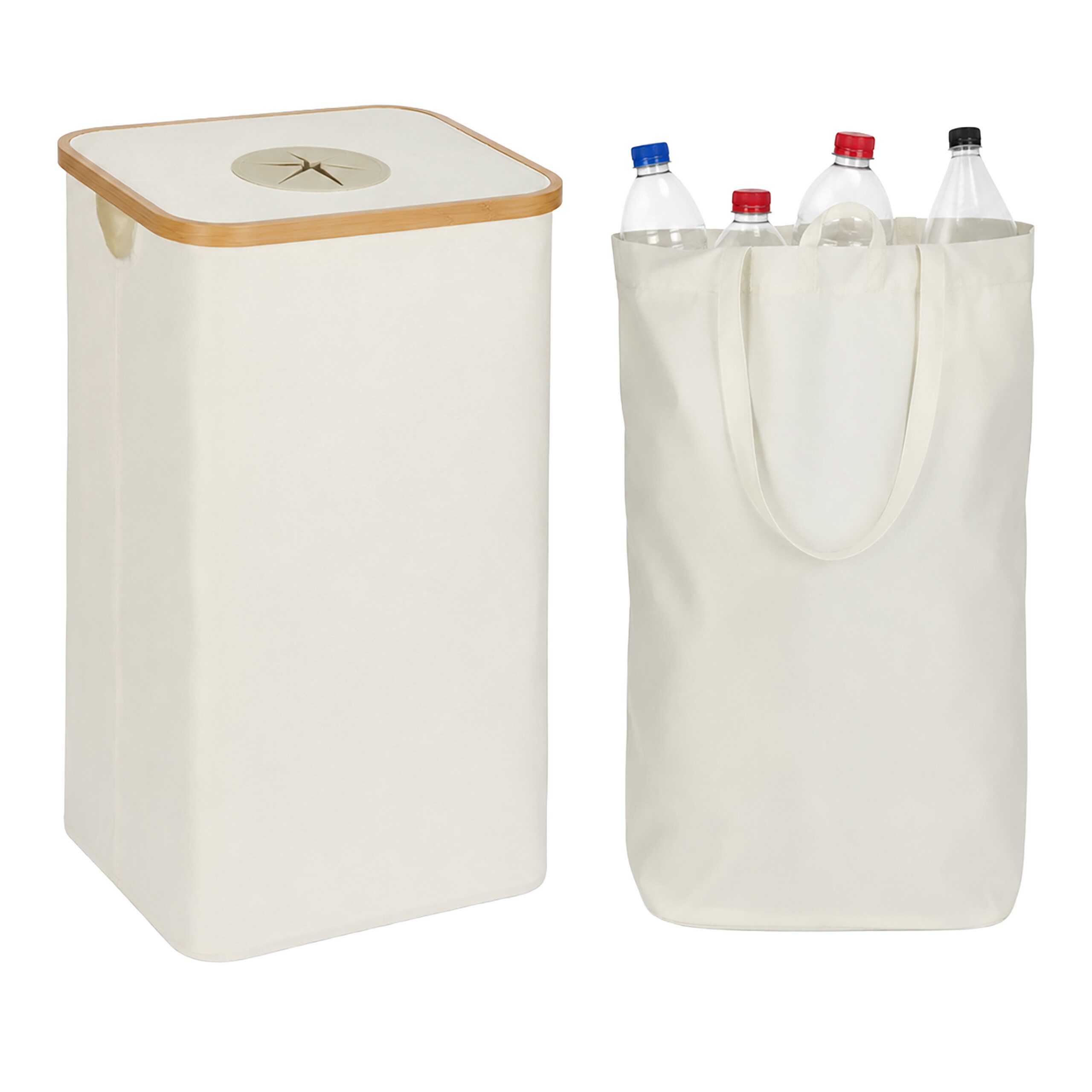 relaxdays Flaschensammler Pfandflaschen-Sammelbehälter 100 L (2 St), Beige, 100 L