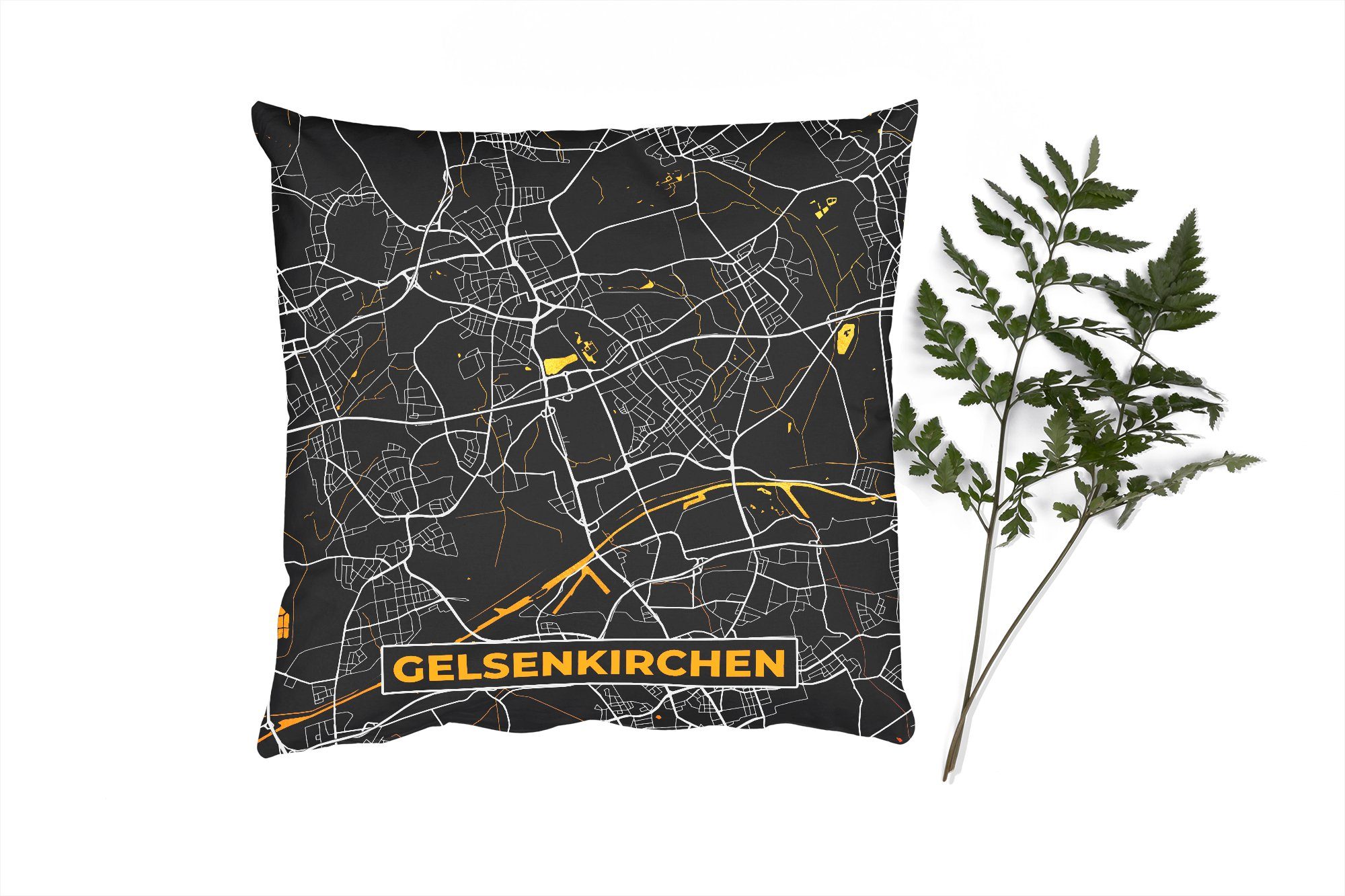 MuchoWow Dekokissen Gelsenkirchen - Karte - Deutschland - Gold - Stadtplan, Zierkissen mit Füllung für Wohzimmer, Schlafzimmer, Deko, Sofakissen
