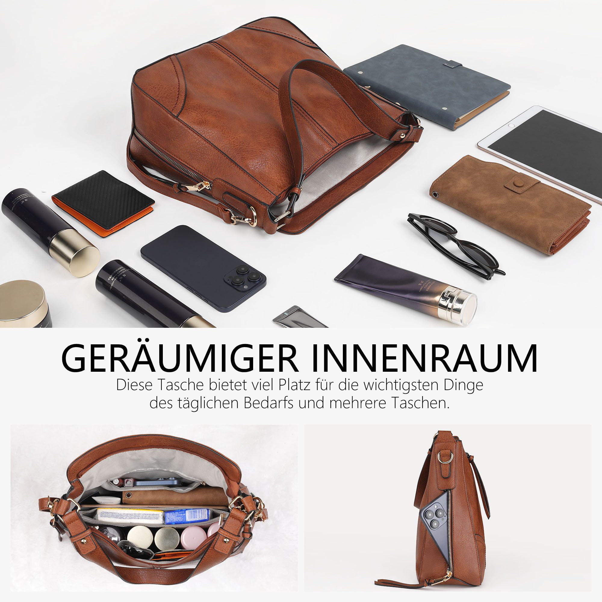TAN.TOMI Schultertasche Designer Damen Hobo Taschen Handtaschen mit Vielen Fächern, Mit Handschlaufe und Schultergurt (verstellbarer Schultergurt)
