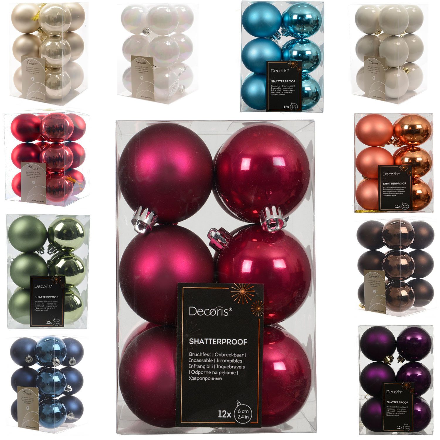 LS-LebenStil Weihnachtsbaumkugel 12 Design Weihnachtskugeln 6cm Pink Set Kunststoff Weihnachtsbaum (12 St), Bruchsicher Christbaumschmuck Weihnachtsbaumschmuck Deko Kugeln